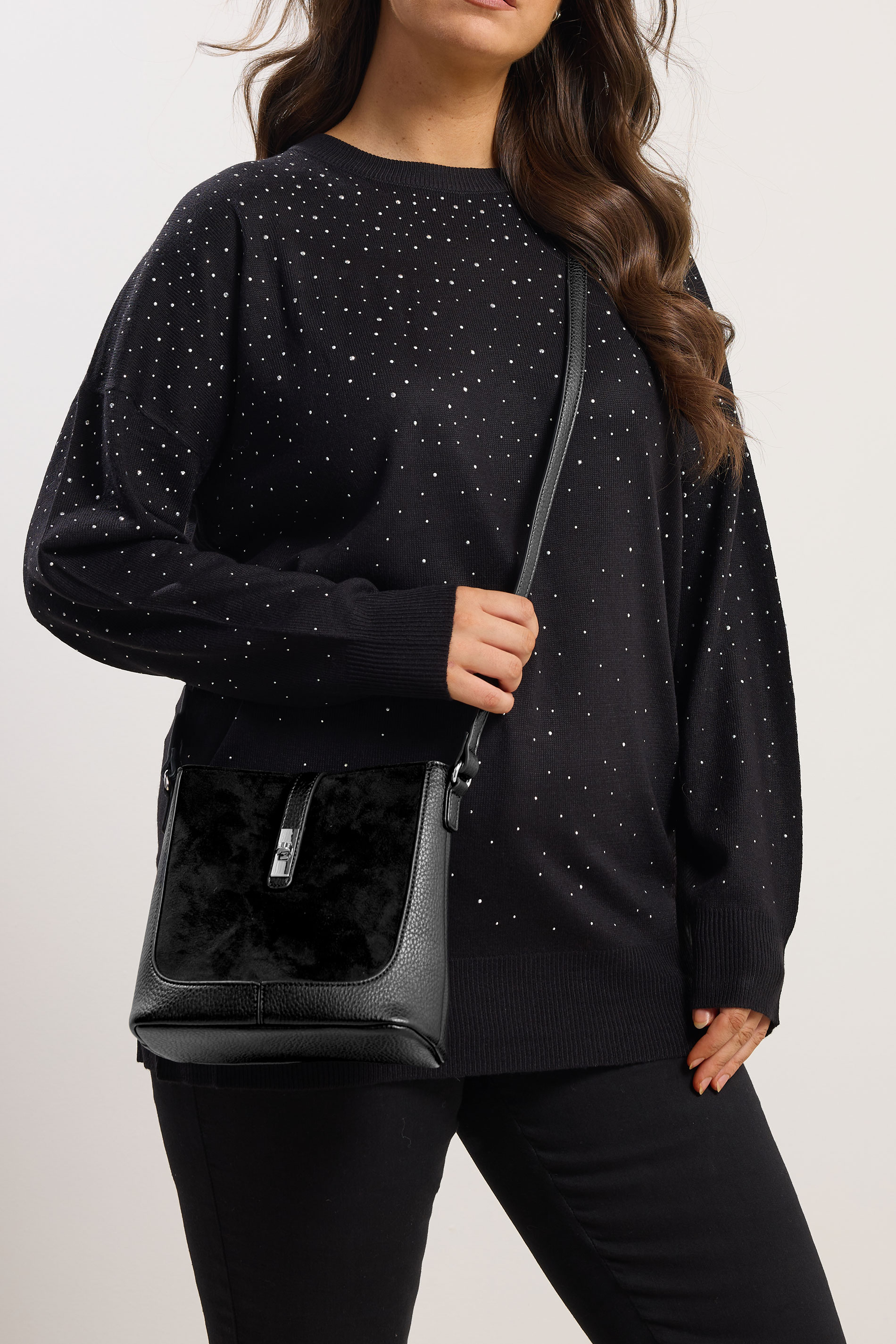 Black Faux Suede Cross Body Bag | Yours Clothing 1