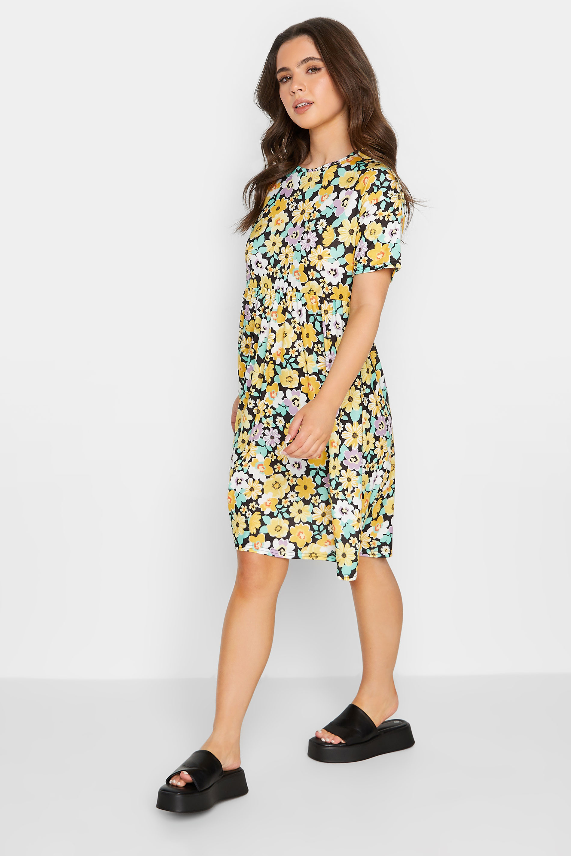 Petite Yellow Floral Print Smock Dress | PixieGirl 2