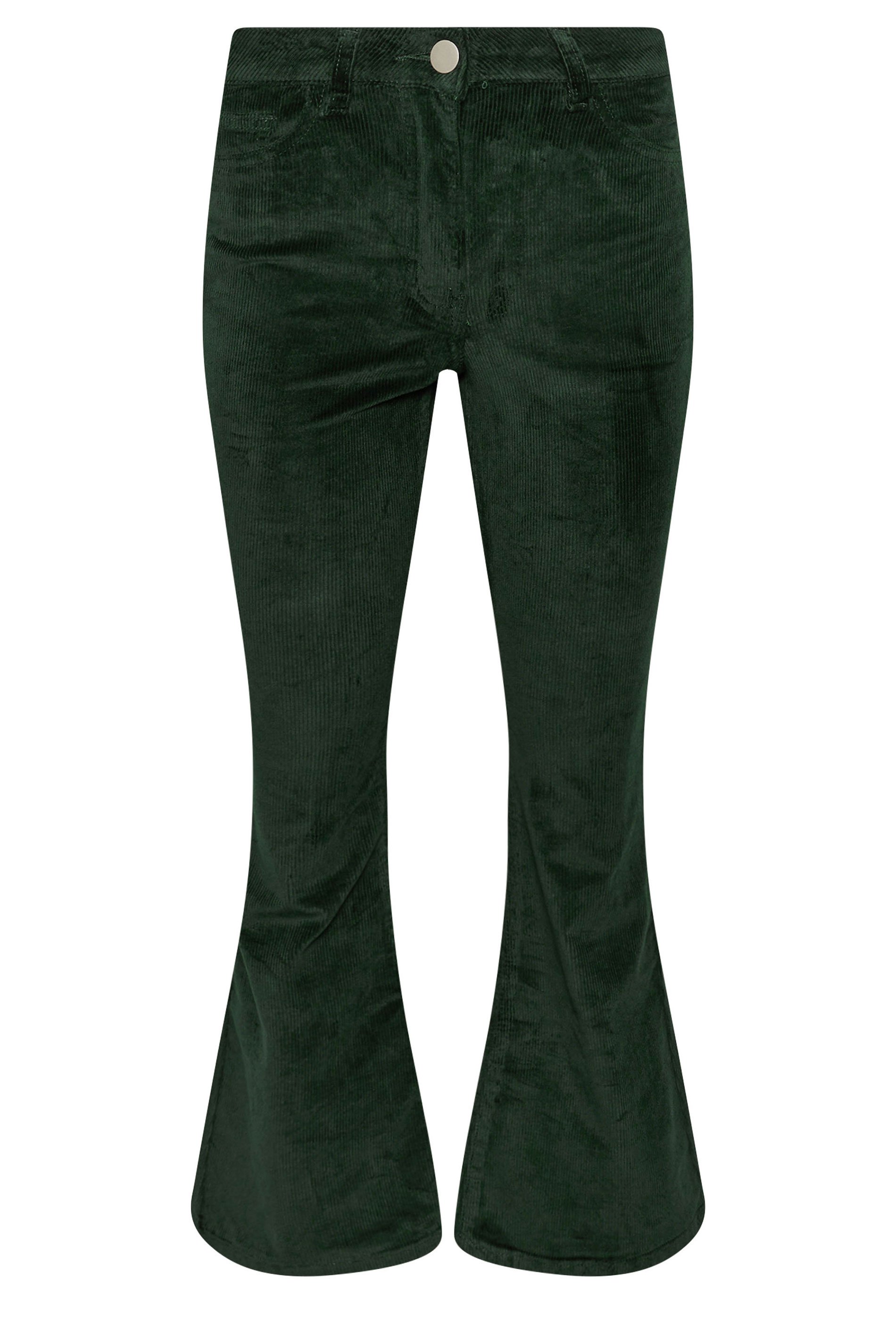PixieGirl Petite Women's Dark Green Cord Flared Trousers | PixieGirl 5