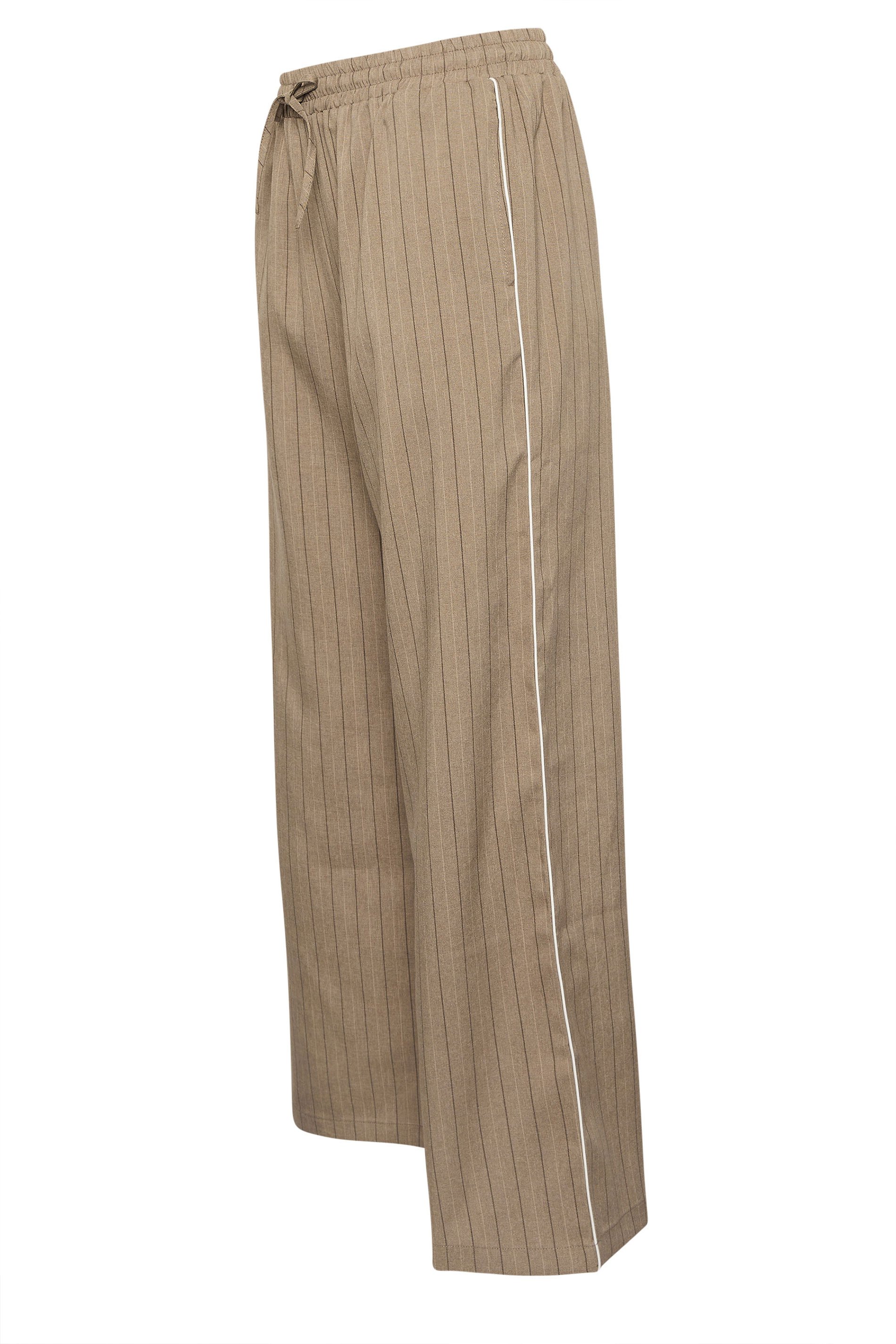 PixieGirl Petite Women's Natural Brown Stripe Pull On Wide Leg Trousers | PixieGirl 2