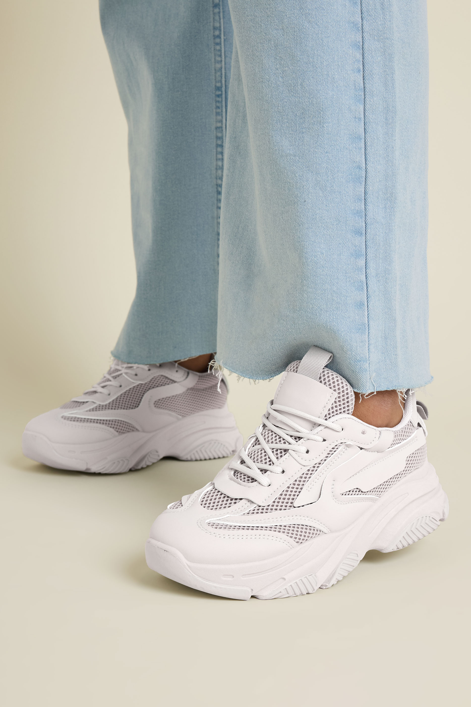 Light Grey Chunky Lace Up Trainers In Standard Fit | Yours Clothing 1