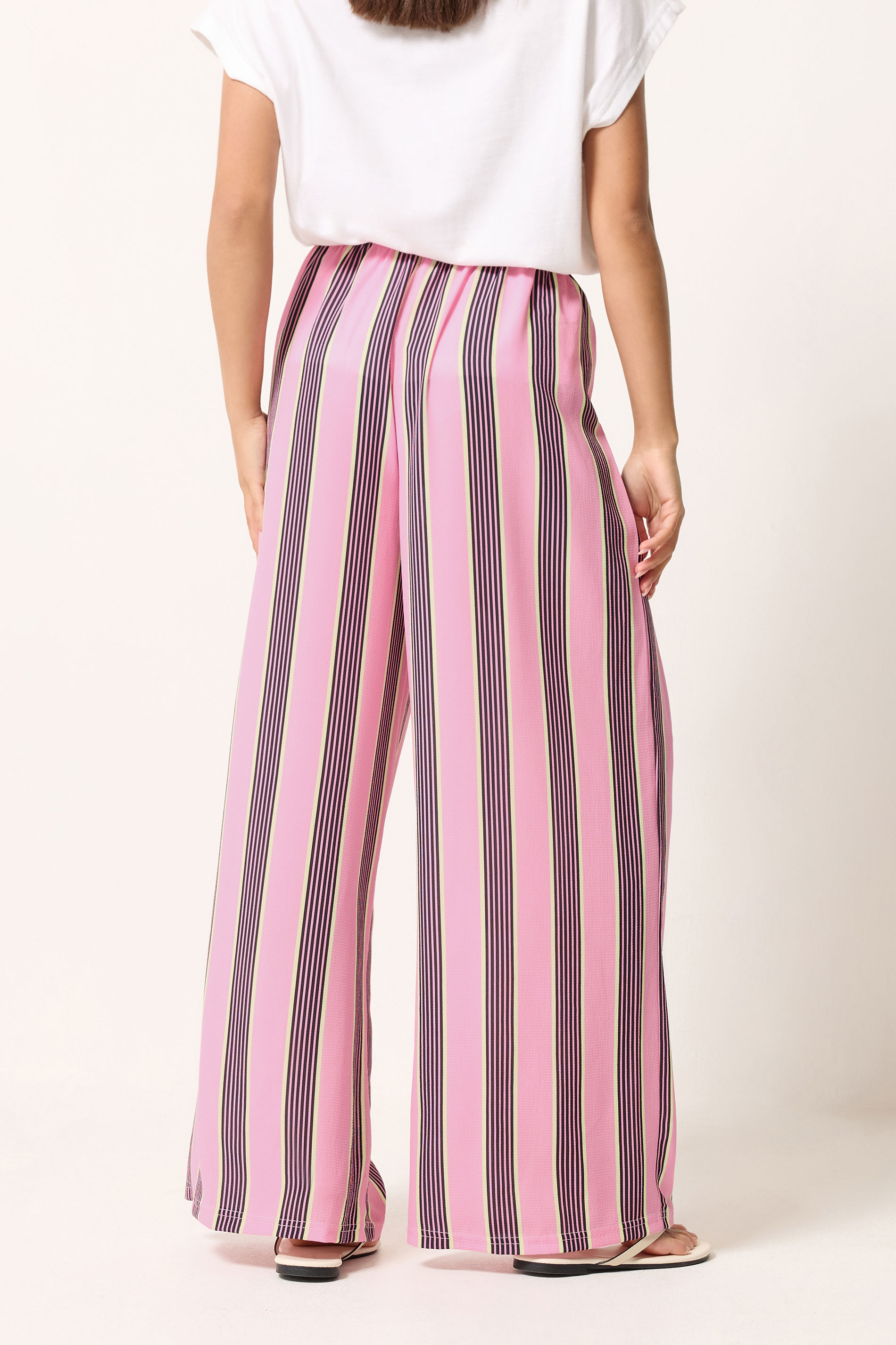 PixieGirl Petite Pink Striped Wide Leg Trousers | PixieGirl 2