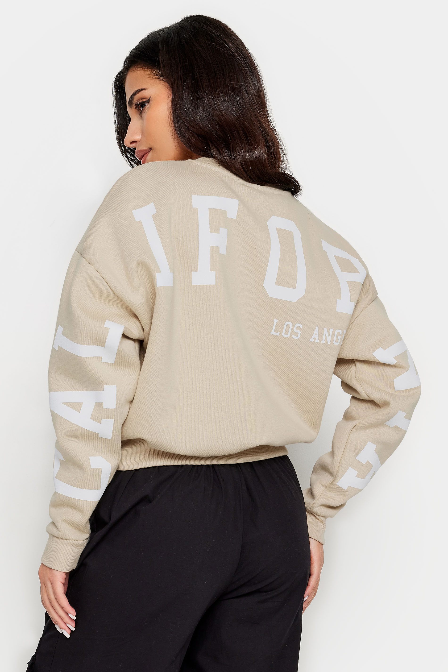 PixieGirl Petite Womens Stone Brown 'California' Slogan Cropped Sweatshirt | PixieGirl 5