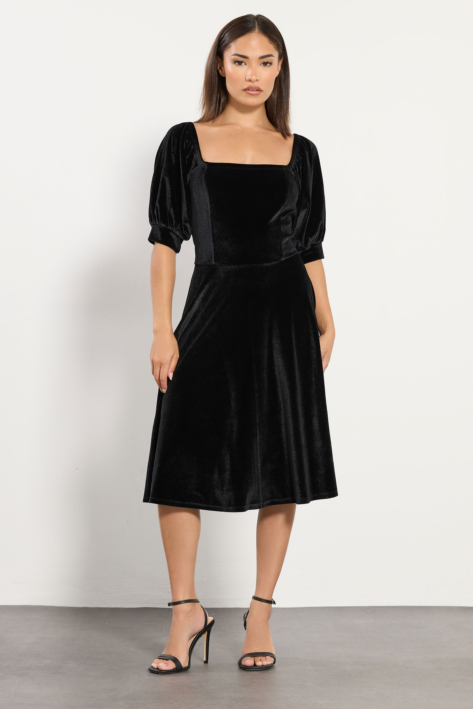 PixieGirl Petite Women's Black Square Neck Velvet Dress | PixieGirl 1