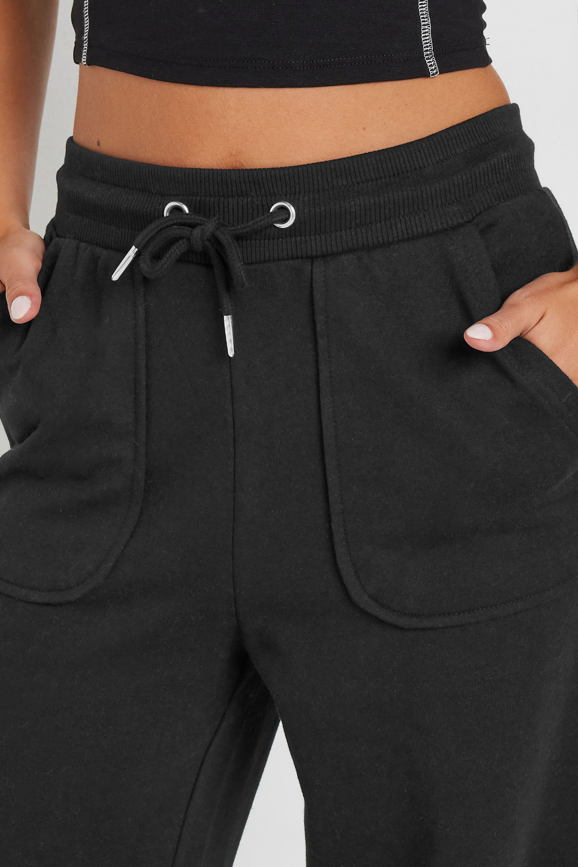 PixieGirl Petite Women's Black Pocket Patch Wide Leg Joggers | PixieGirl 4