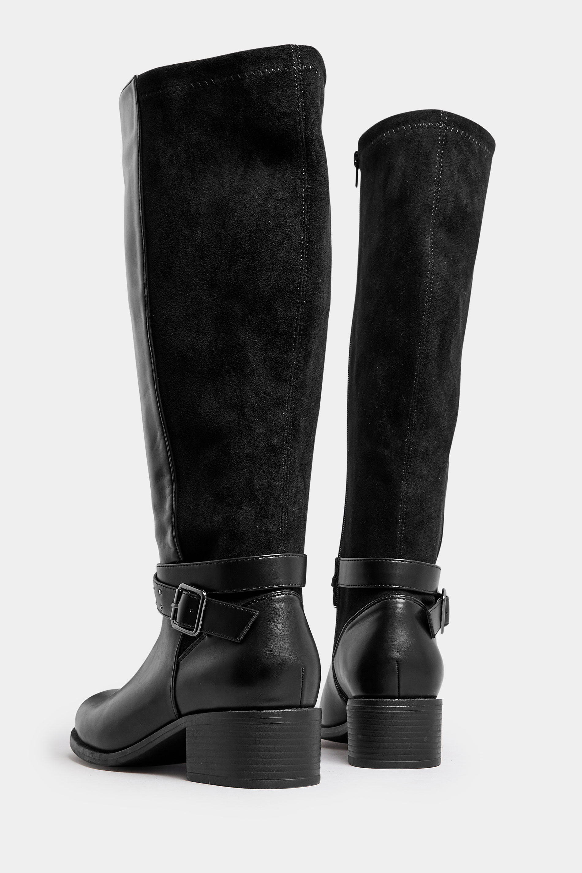 Black Faux Leather Buckle Detail Knee High Boots In Extra Wide EEE Fit | Yours Clothing 4