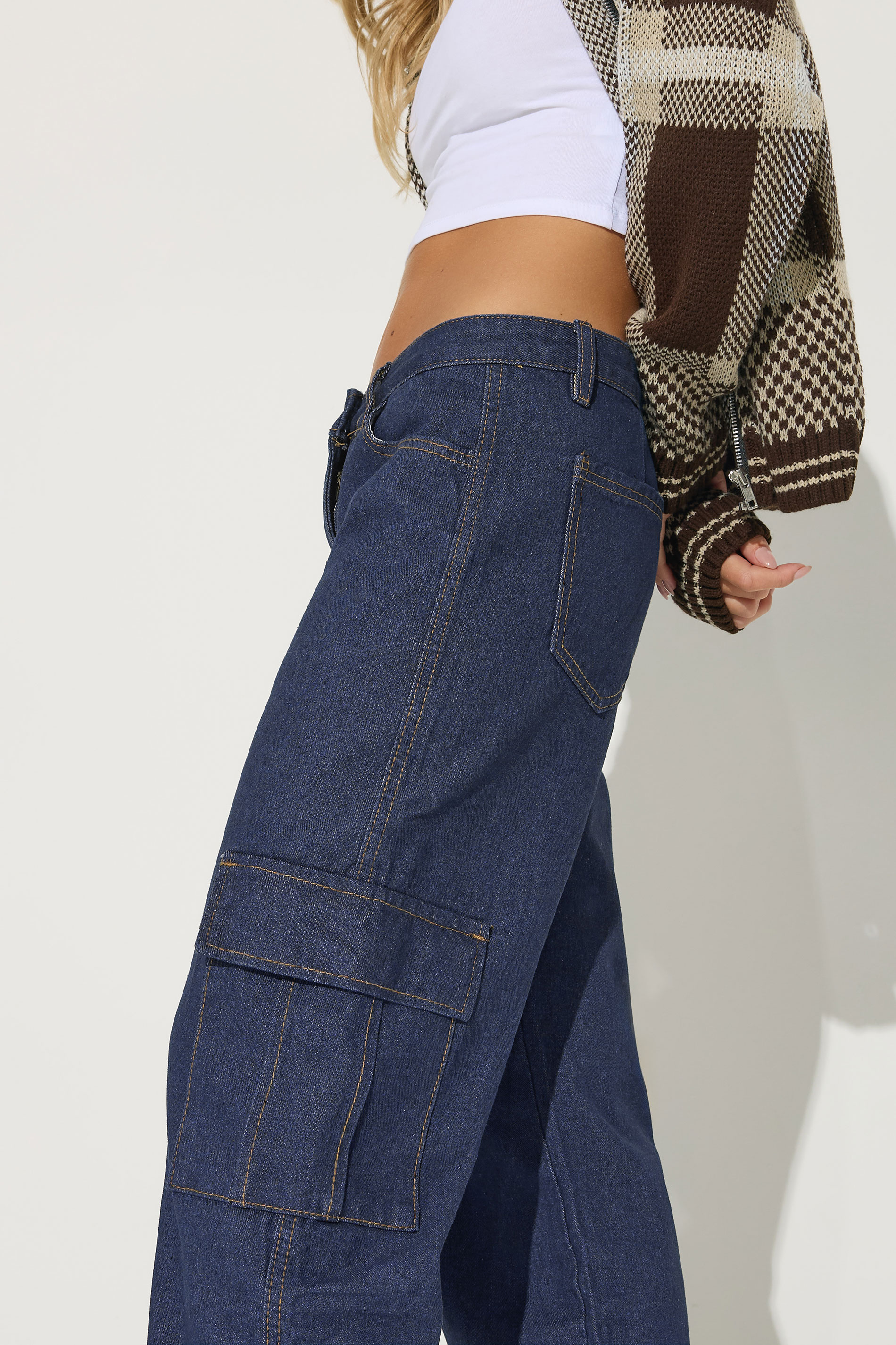 PixieGirl Petite Womens Indigo Blue Non-Stretch Utility Cargo Jeans | PixieGirl 4