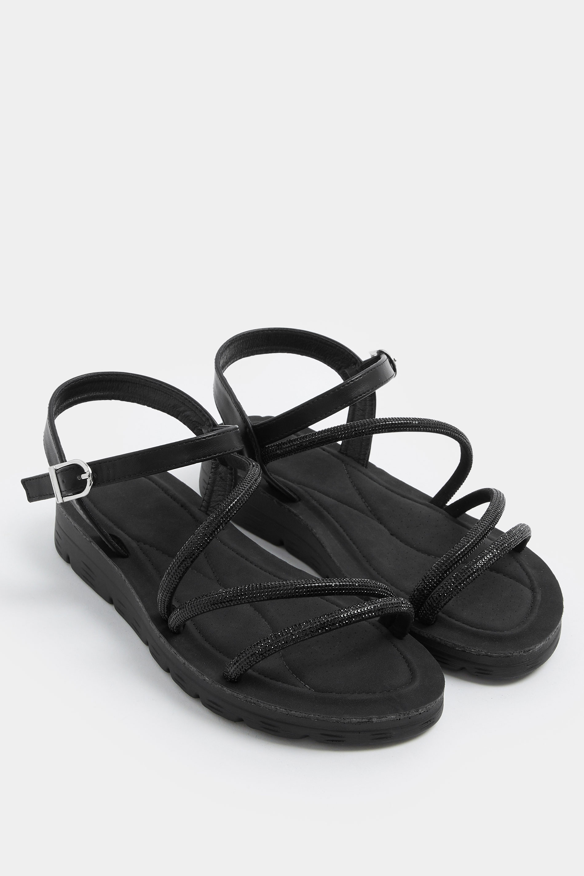 Black Glitter Comfort Sandals In Extra Wide EEE Fit | Yours Clothing 3