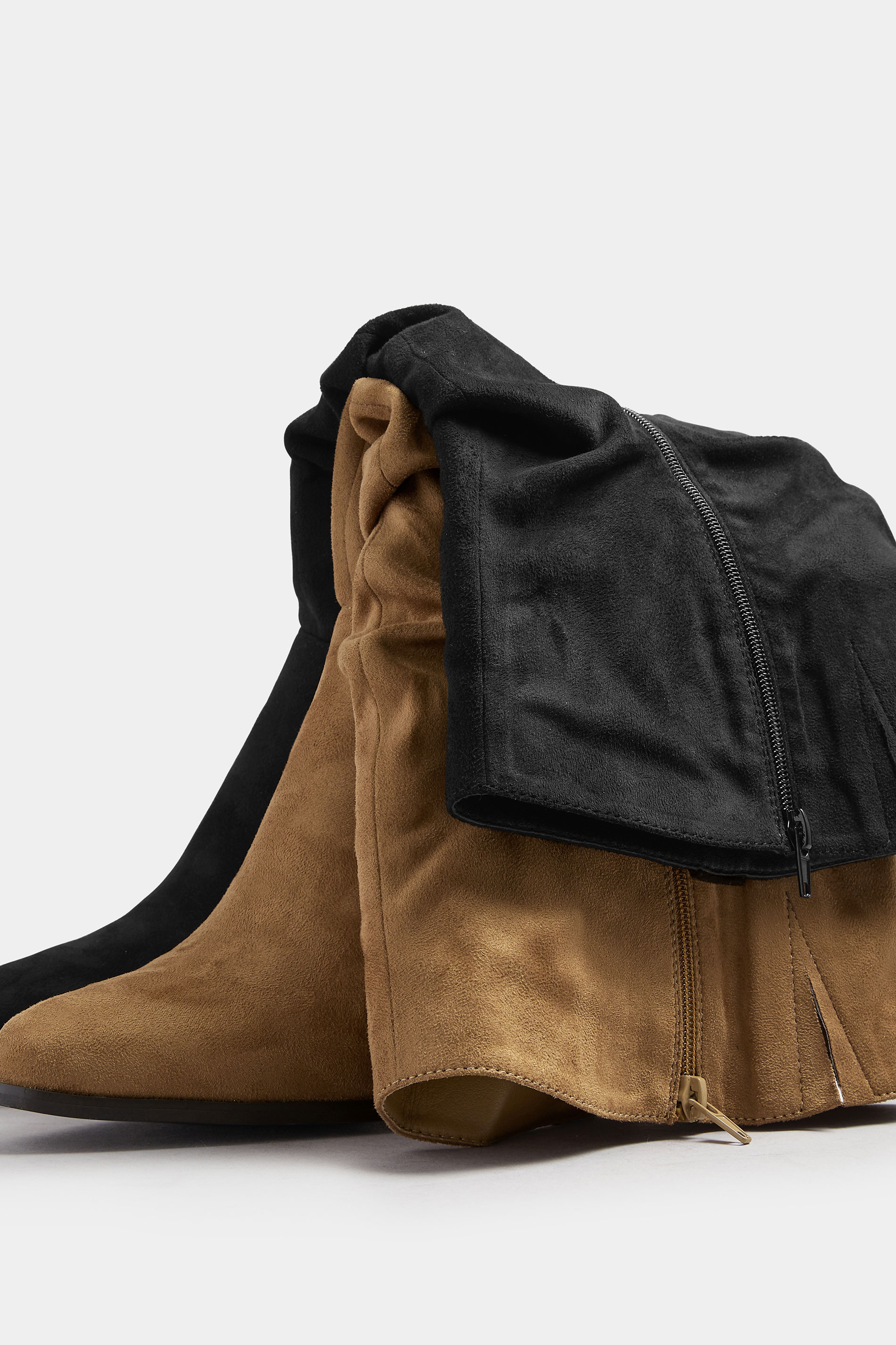 Black Faux Suede Ruched Western Boots In Extra Wide EEE Fit | Yours Clothing 6