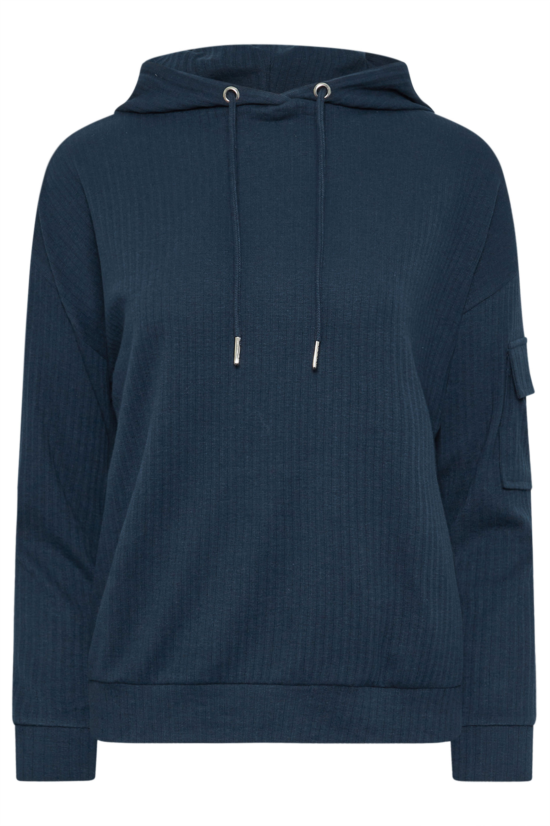 PixieGirl Petite Women's Navy Blue Ribbed Cargo Pocket Hoodie | PixieGirl 7