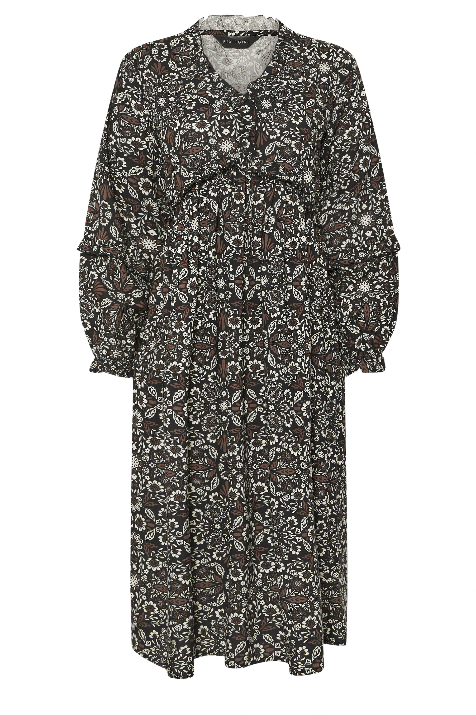 PixieGirl Petite Women's Black & Brown Floral Midaxi Dress | PixieGirl 5