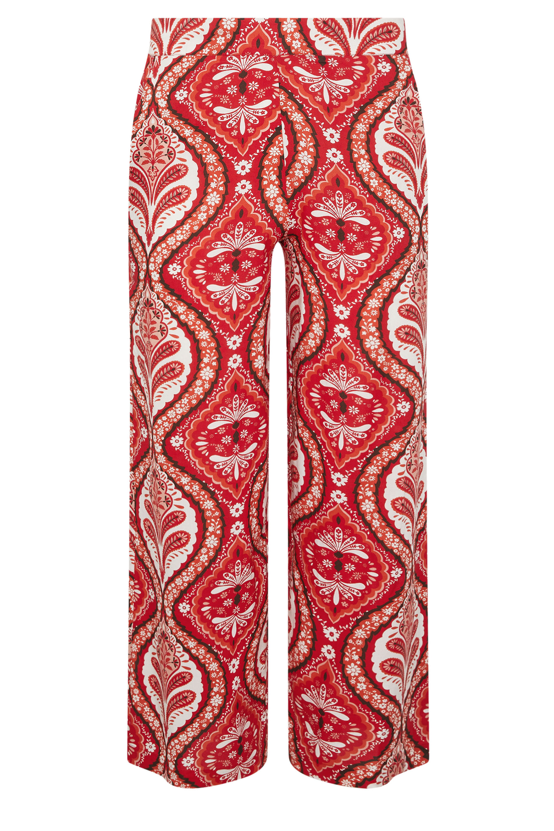 PixieGirl Petite Women's Red Paisley Print Wide Leg Trousers | PixieGirl 5