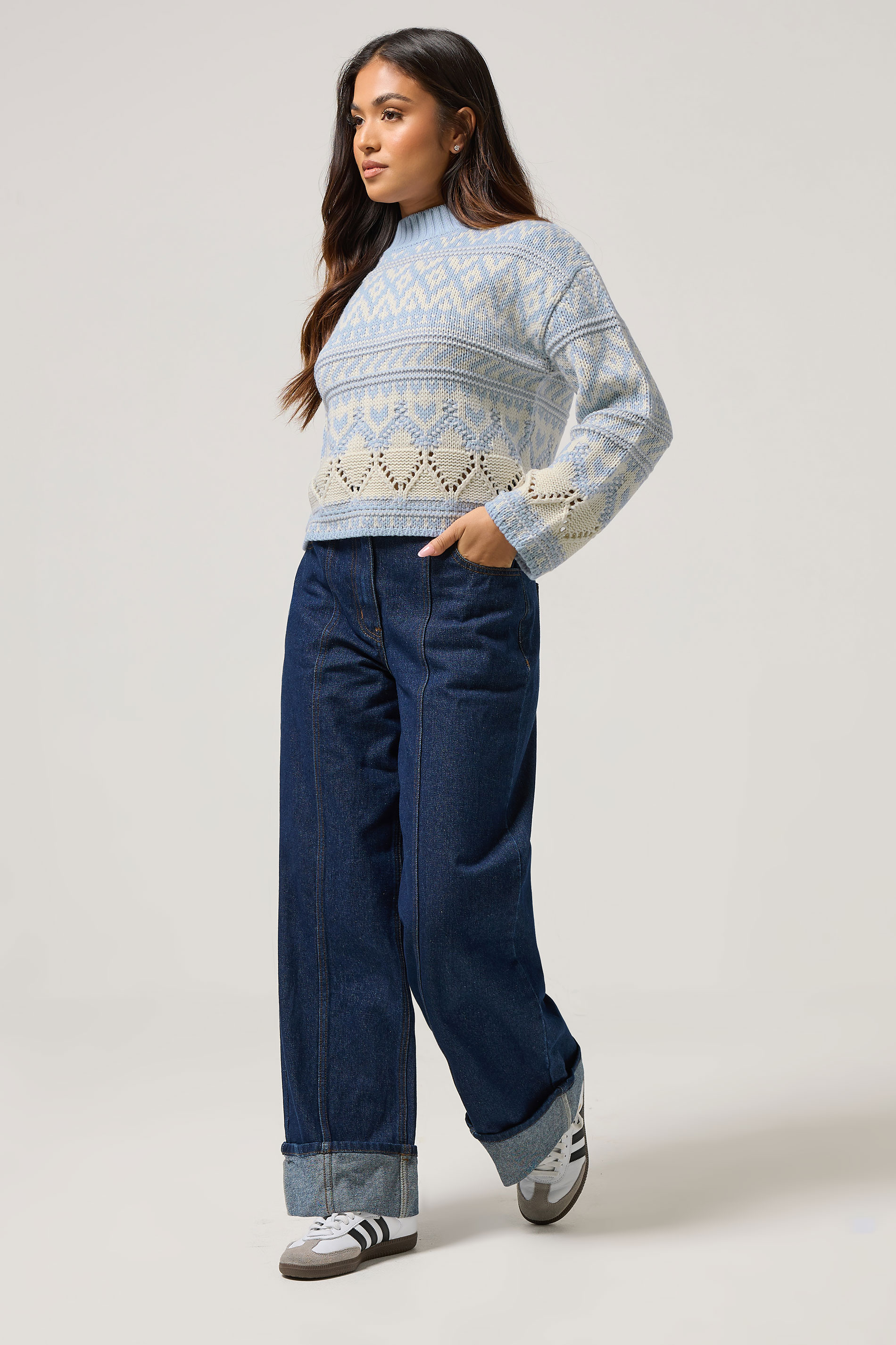 PixieGirl Petite Women's Blue Fairisle Knit Jumper | PixieGirl 2
