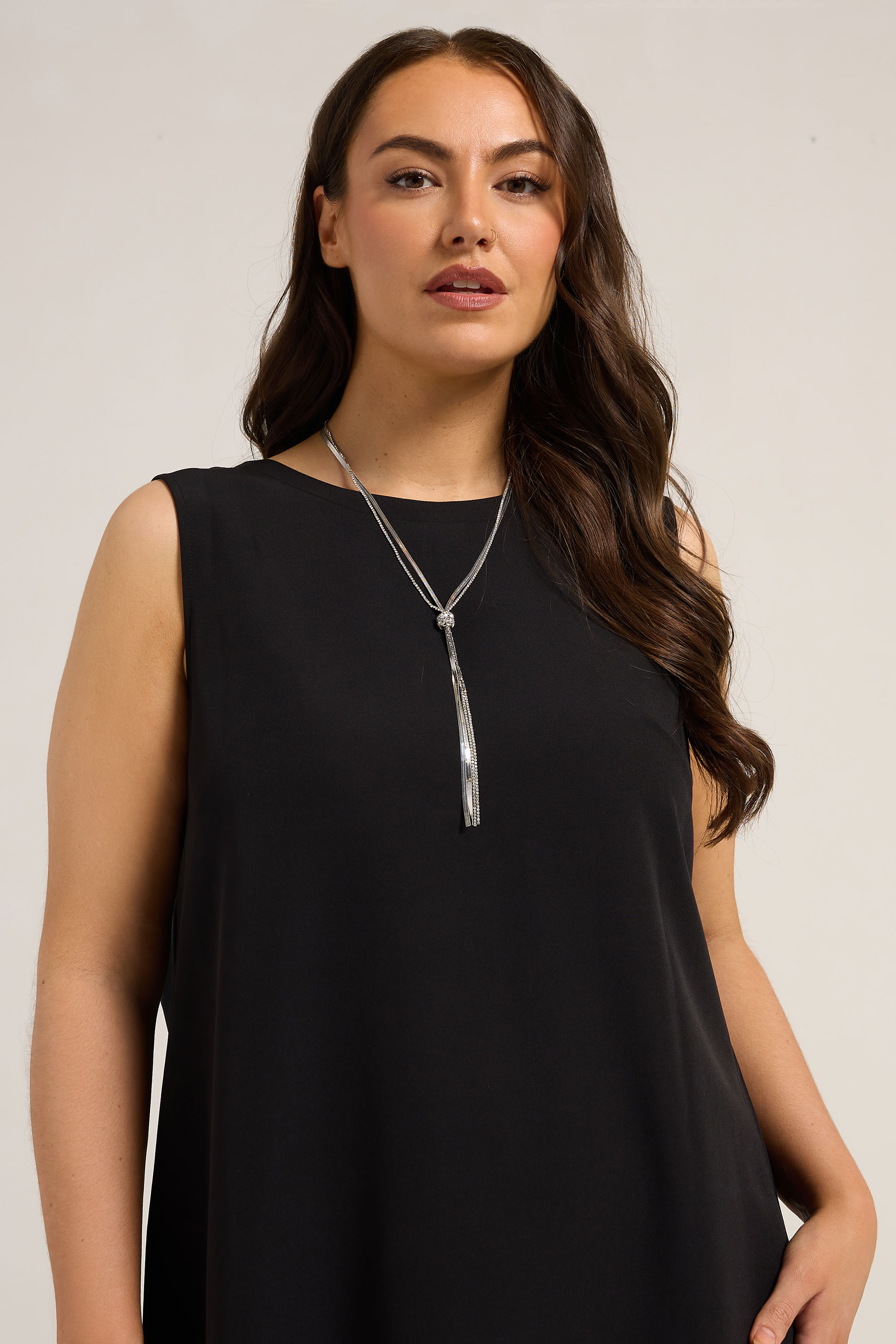 Silver Tone Long Diamante Ball Necklace | Yours Clothing 1