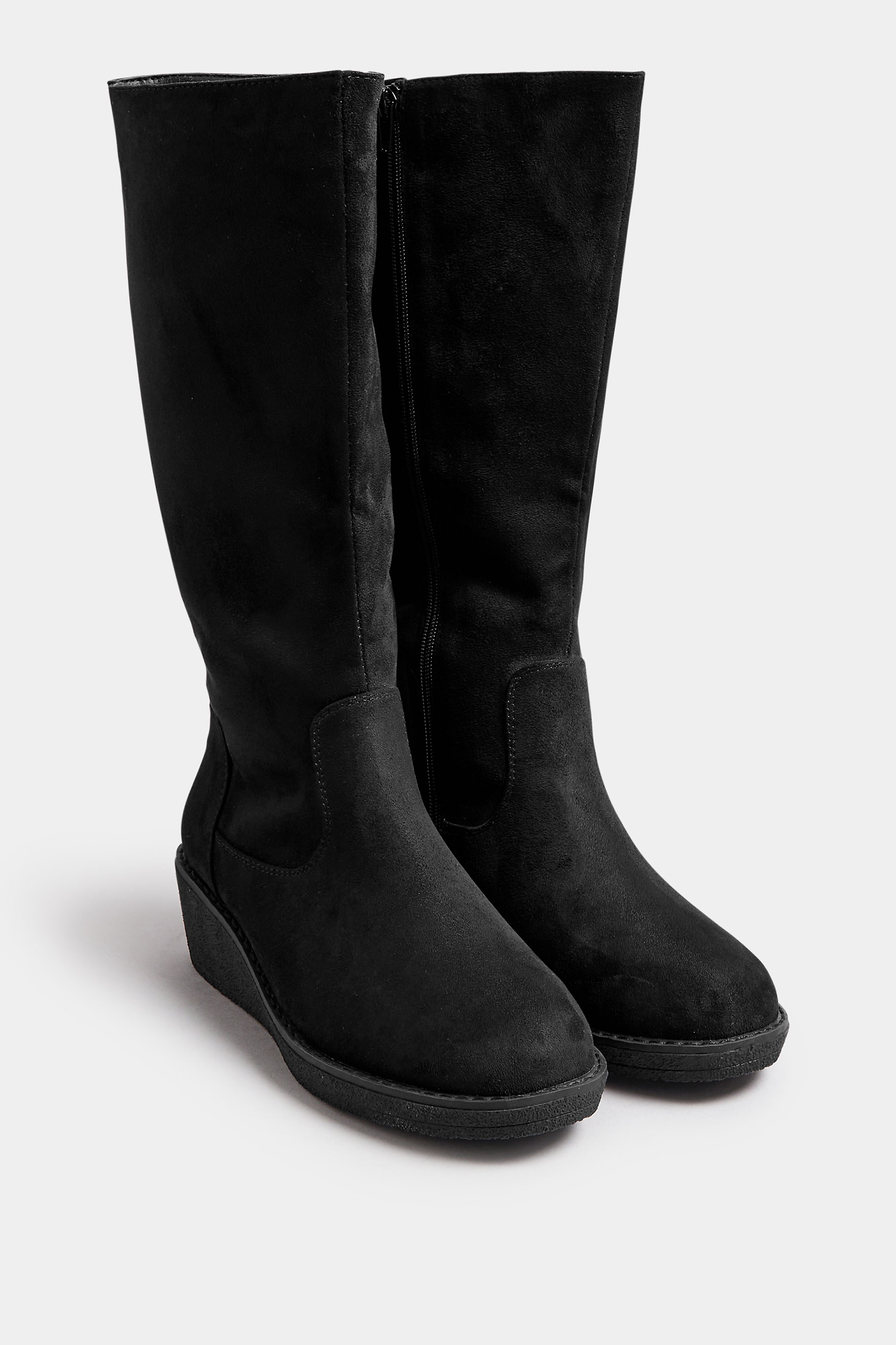 Black Faux Suede Wedge Boots In Extra Wide EEE Fit | Yours Clothing 2