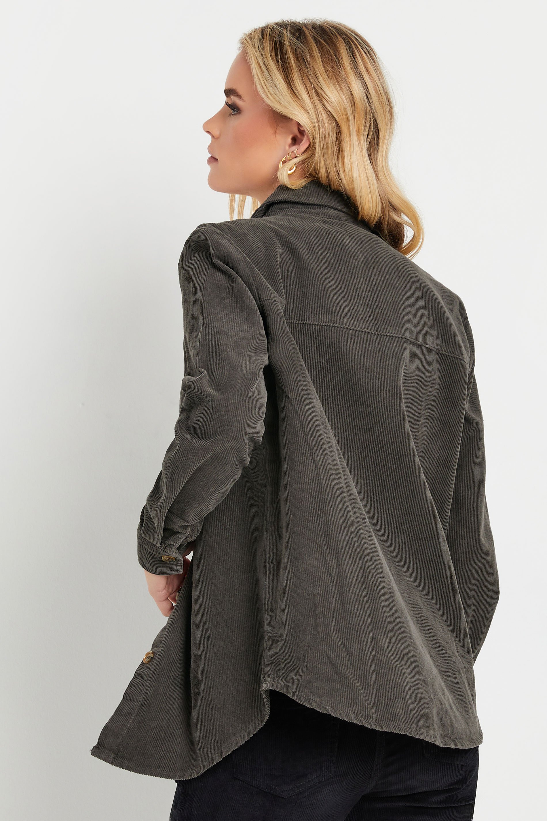 PixieGirl Petite Women's Grey Cord Long Sleeve Shirt | PixieGirl 3