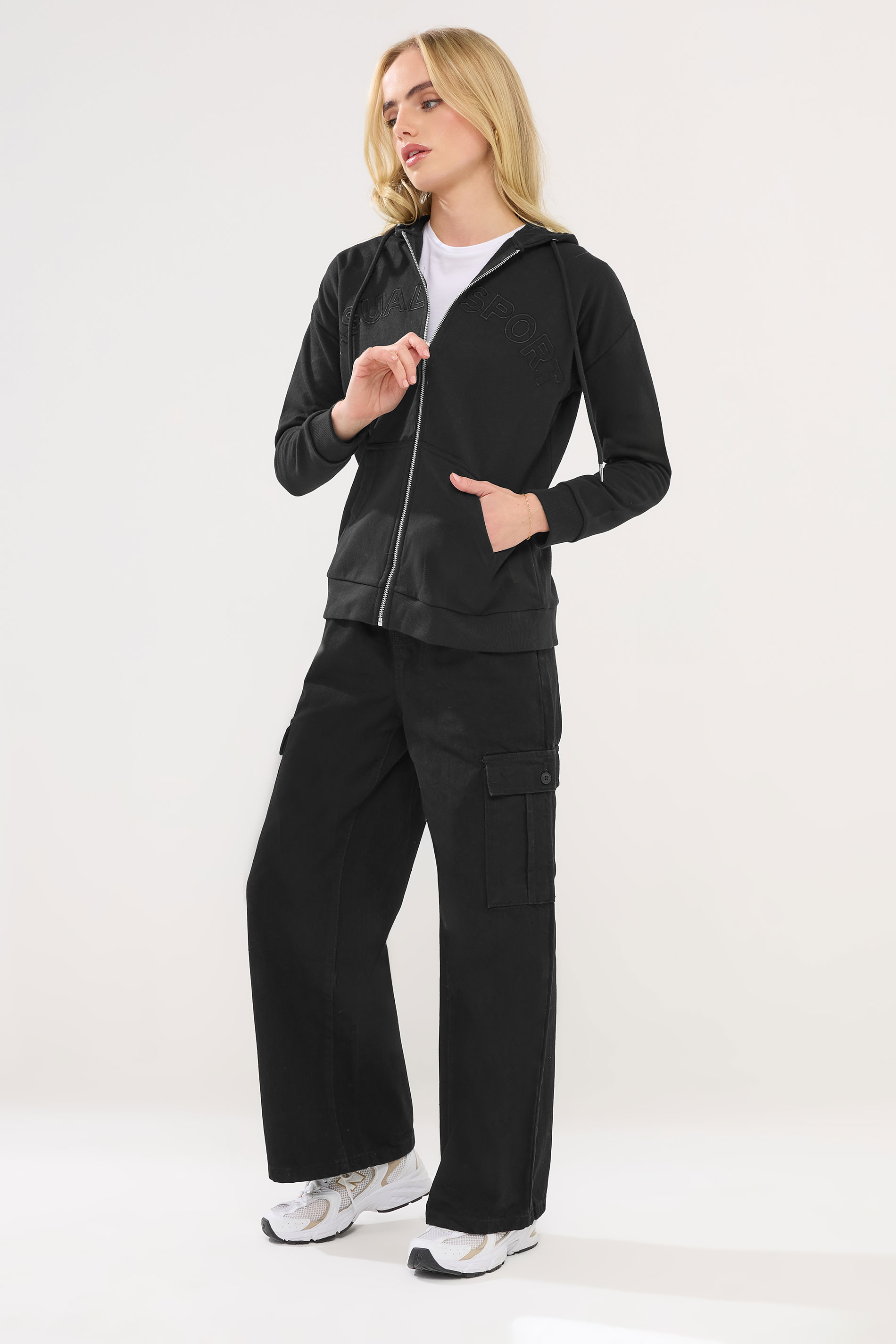 PixieGirl Petite Women's Black Slogan Zip Up Hoodie | PixieGirl 2