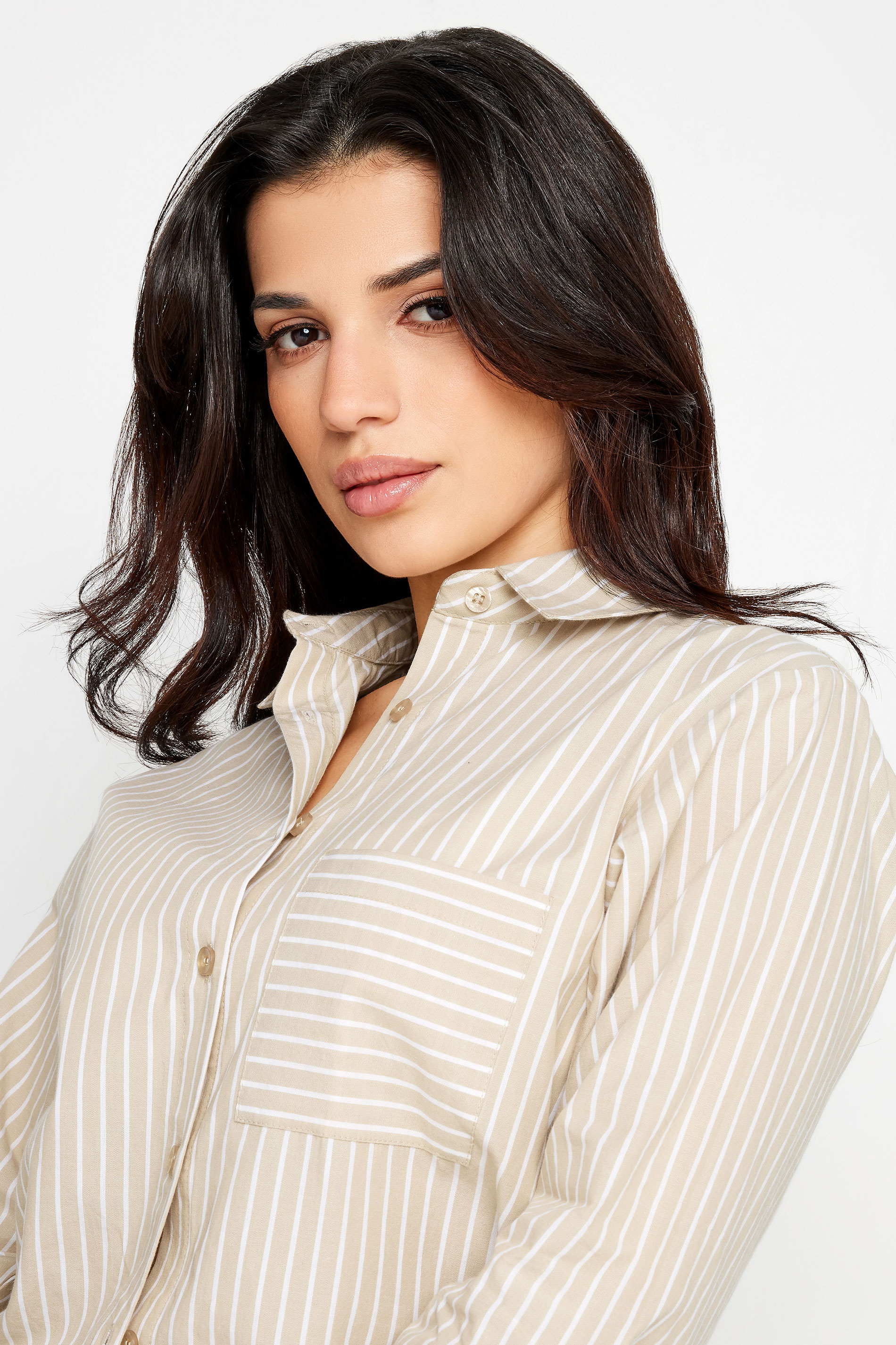 PixieGirl Stone Brown Stripe Print Collared Shirt | PixieGirl 4