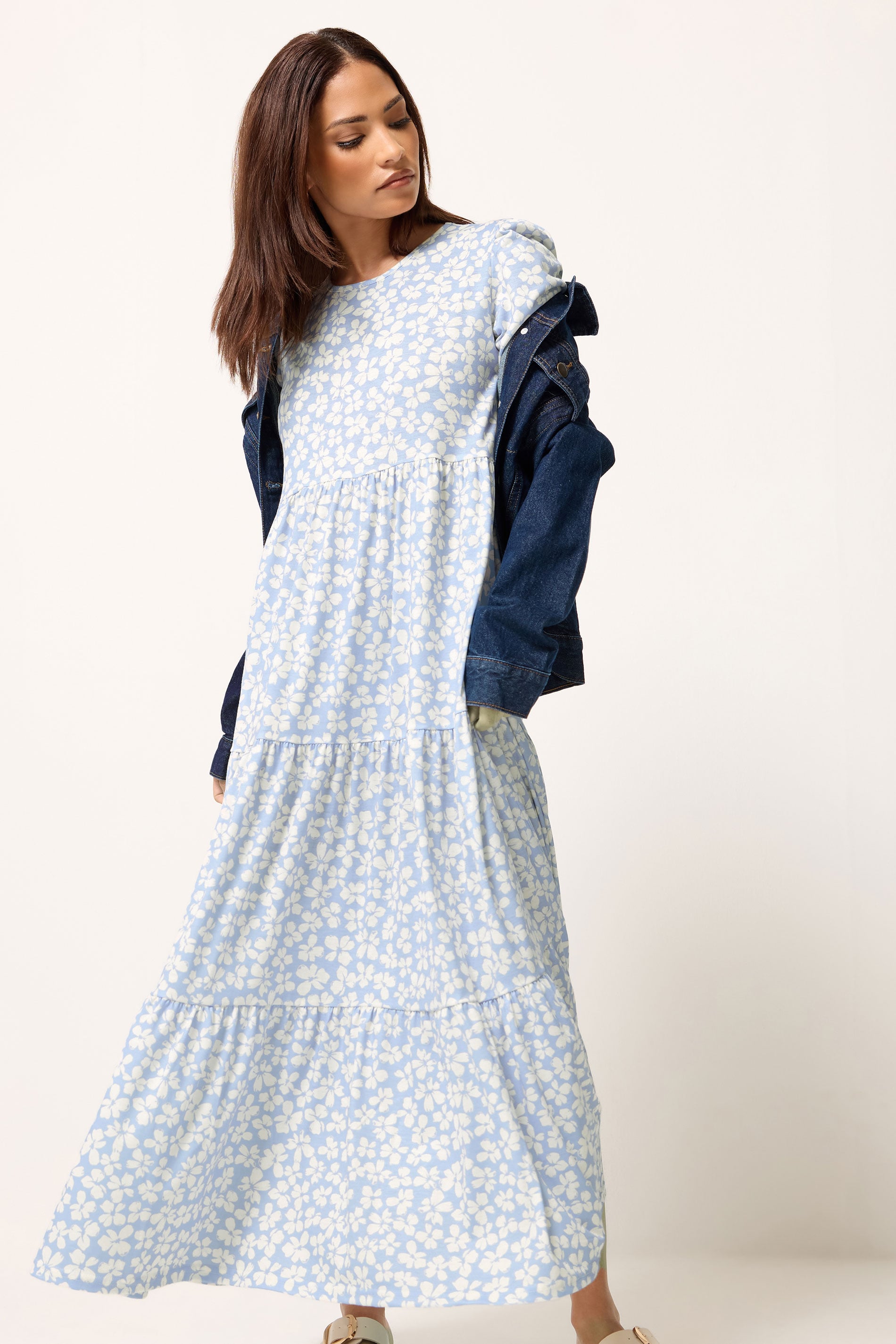 PixieGirl Blue Ditsy Tiered Maxi Dress | PixieGirl 1