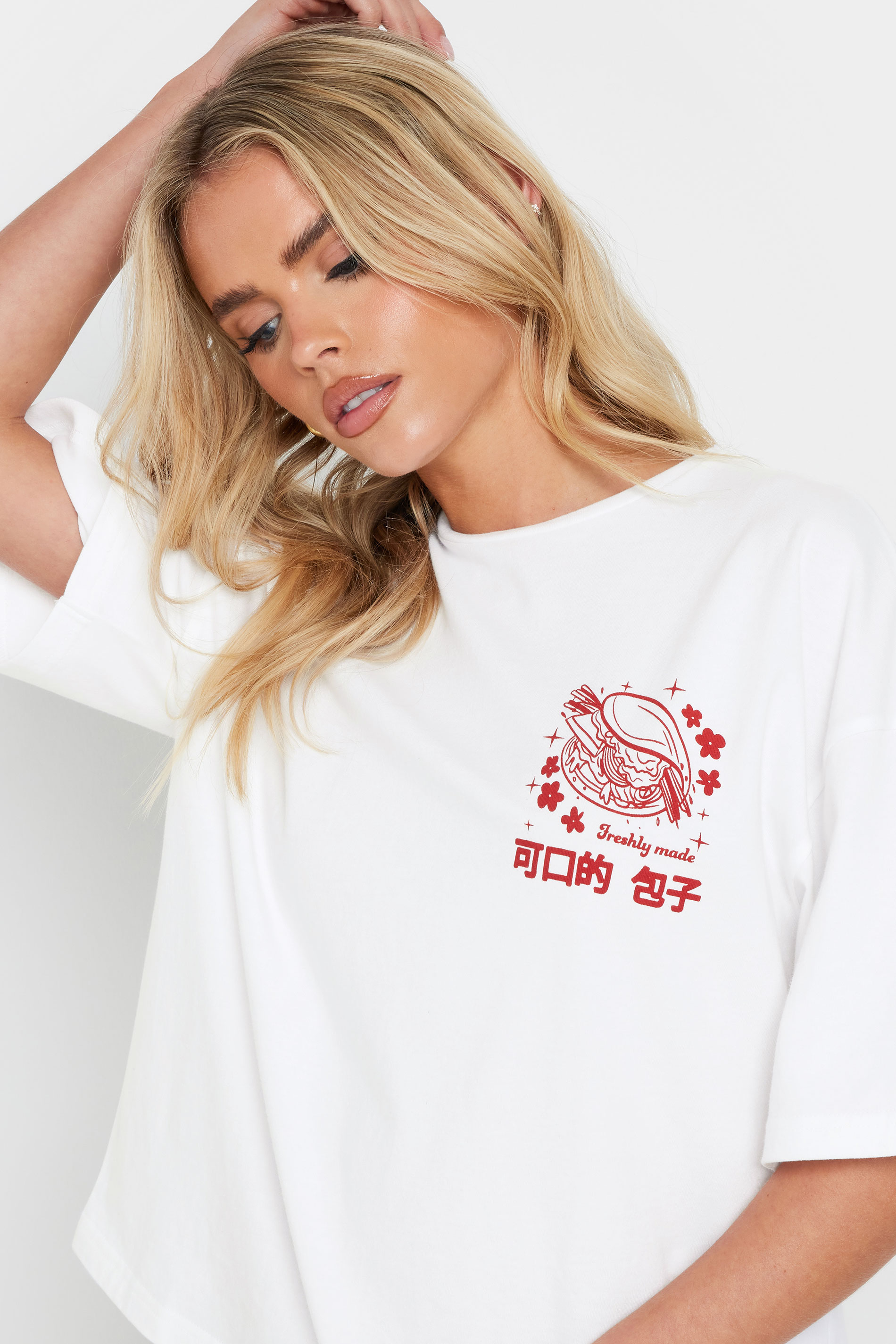PixieGirl Petite Women's White Bao Buns Back Graphic T-Shirt | PixieGirl 6