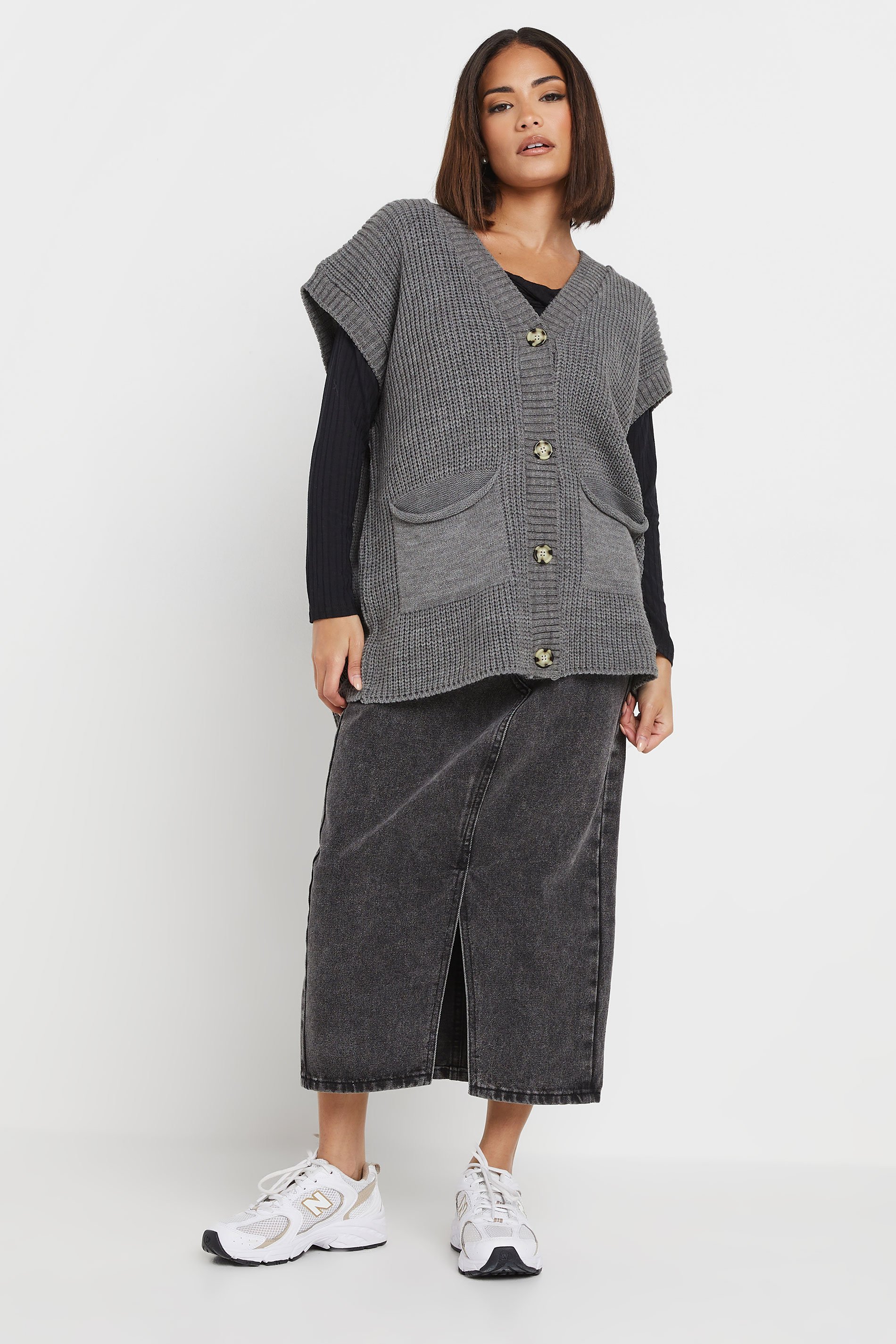 PixieGirl Petite Women's Grey Sleeveless Knit Cardigan | PixieGirl 2