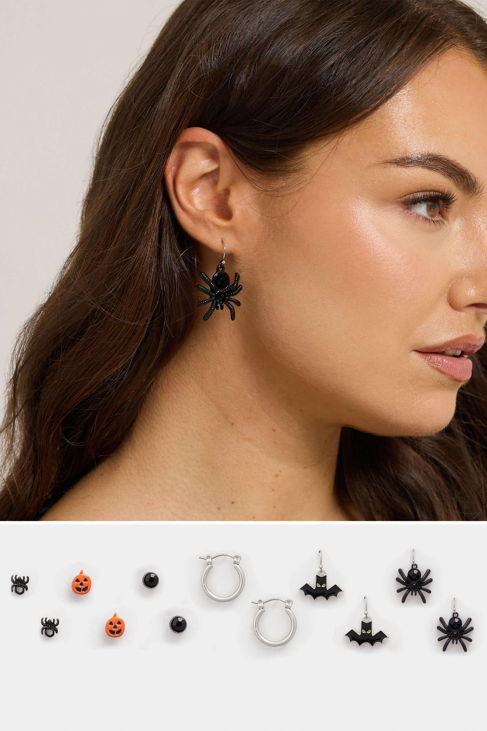 6 PACK Black Novelty Halloween Earrings | Yours Clothing 1