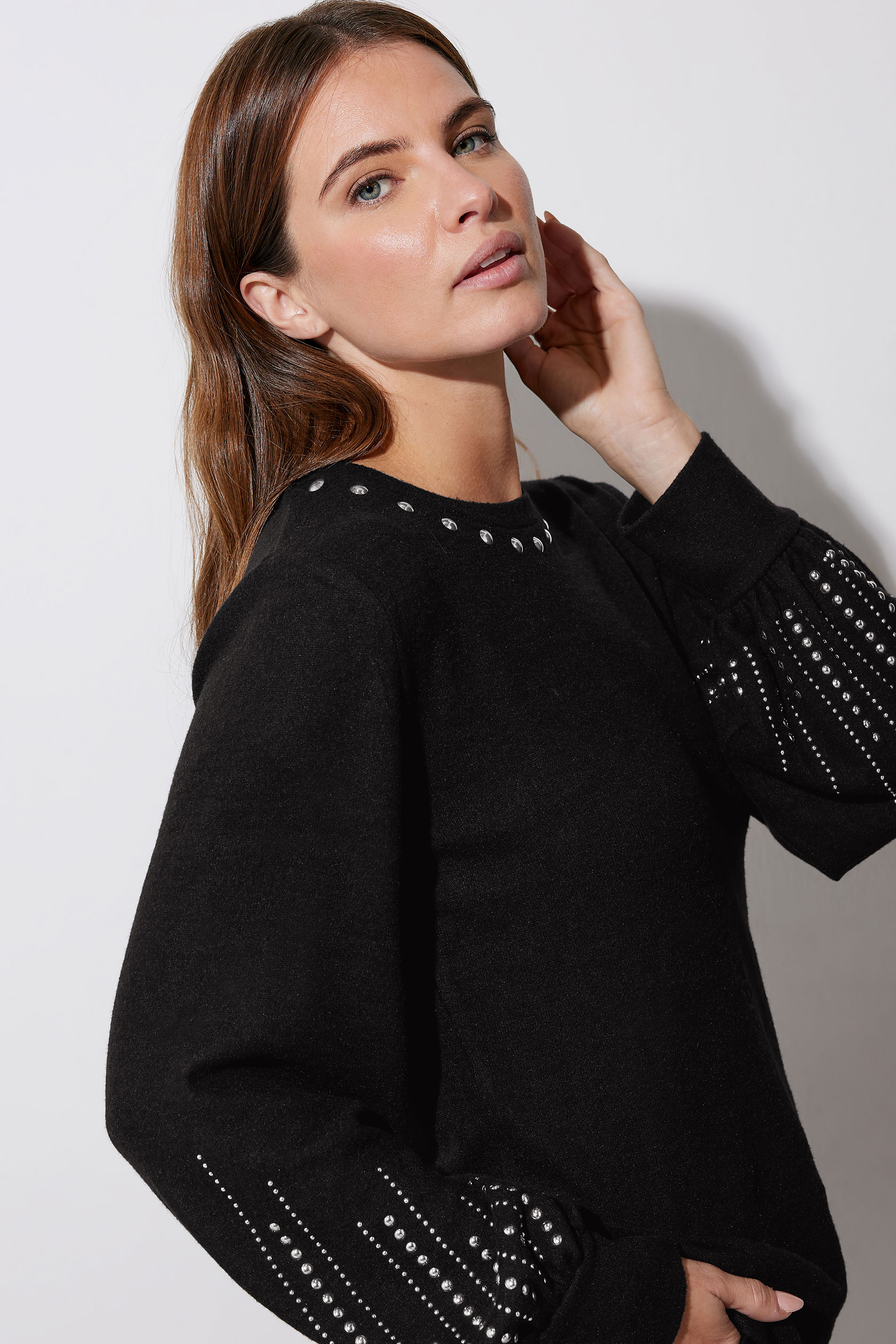 STAR Black Knitted Stud Detail Jumper | StarByJM 5
