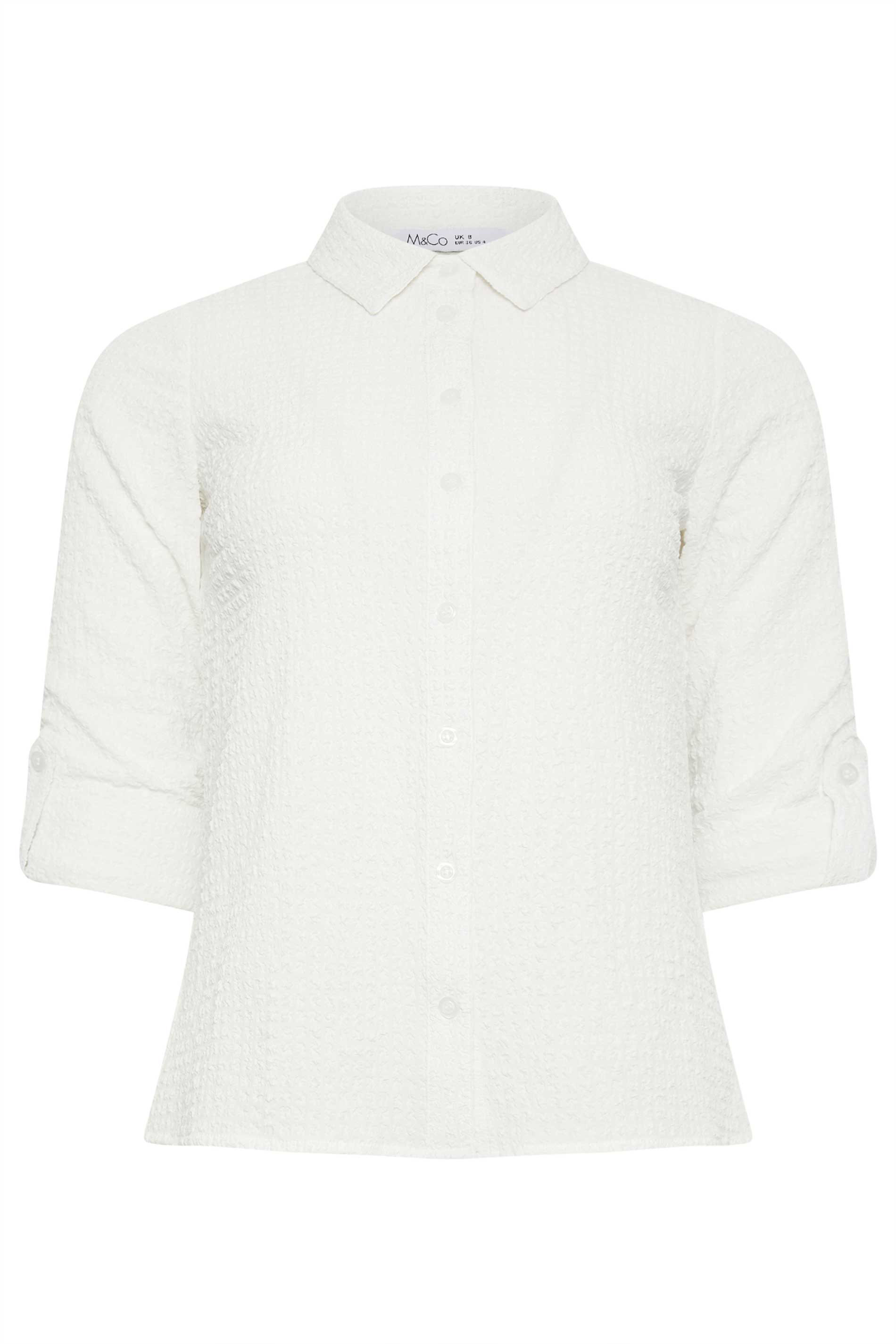 M&Co Petite Ivory White Textured Tab Sleeve Shirt | M&Co 6