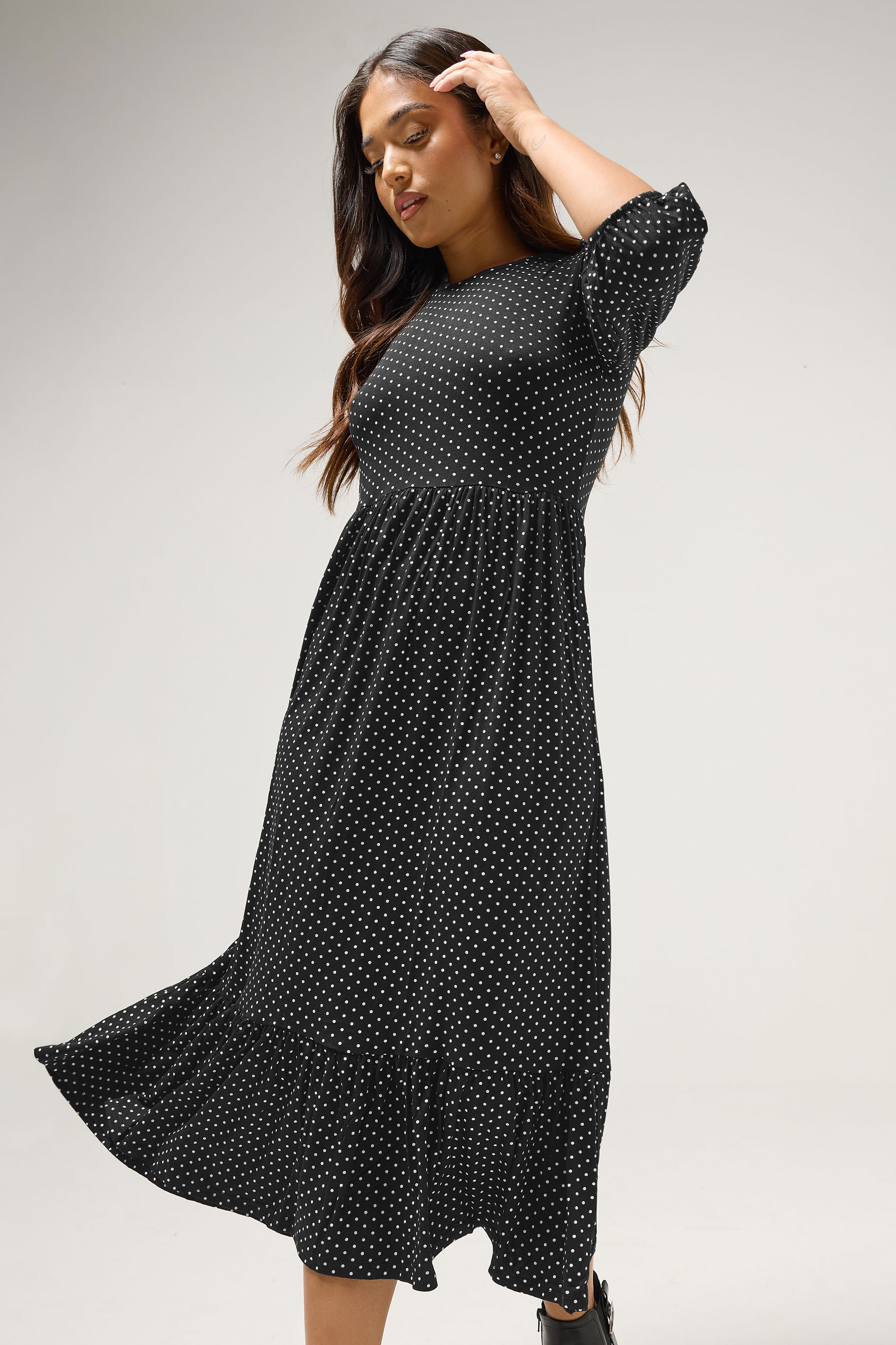 PixieGirl Petite Women's Black Spot Midi Dress | PixieGirl 2