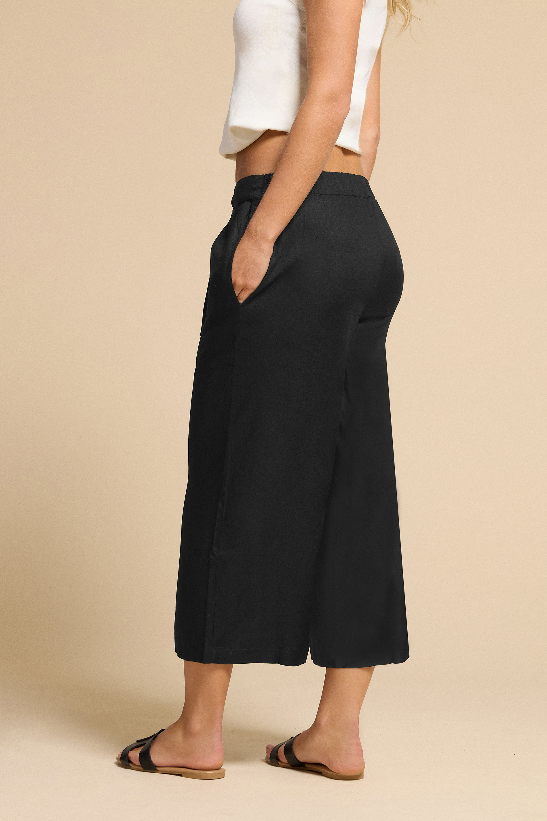 PixieGirl Petite Women's Black Cropped Belted Wide Leg Trousers | PixieGirl 3