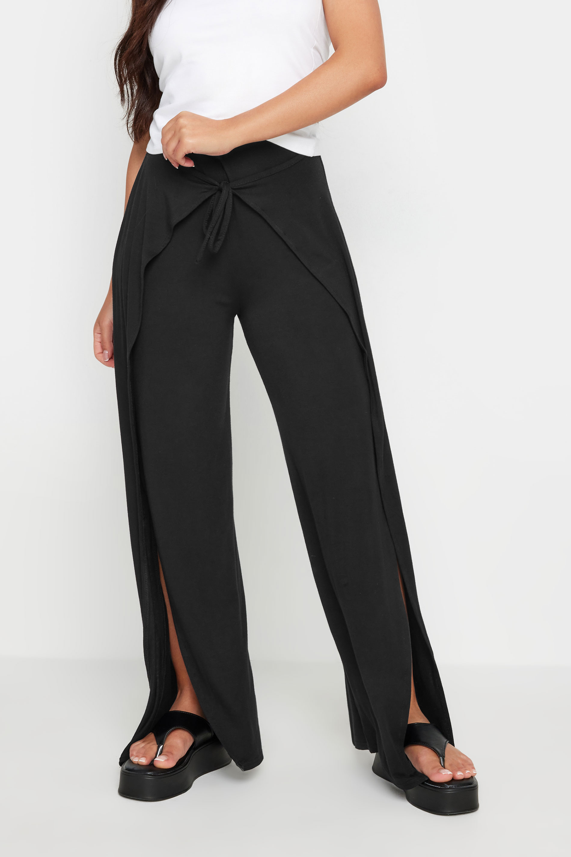 PixieGirl Petite Women's Black Wide Leg Wrap Trousers | PixieGirl 3