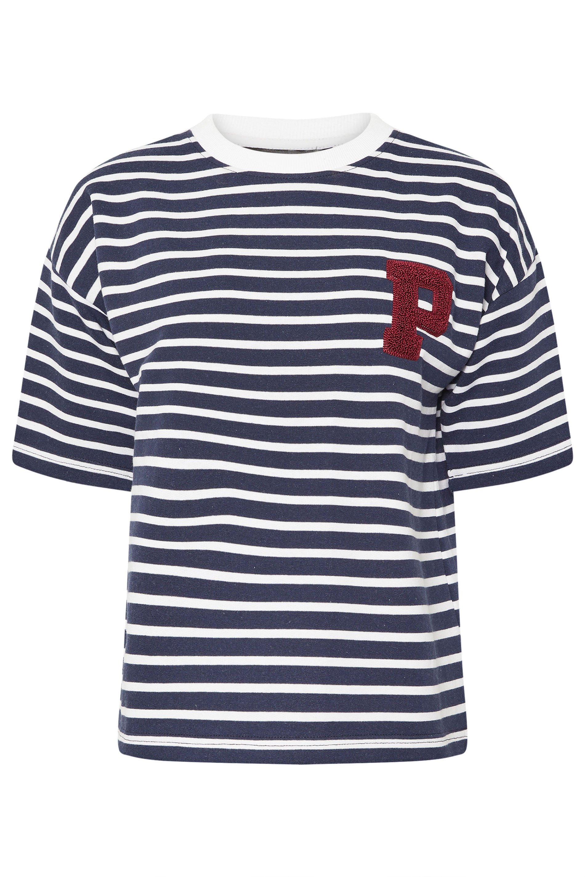 PixieGirl Petite Women's Navy Blue Stripe Applique Initial Sweatshirt | PixieGirl 5