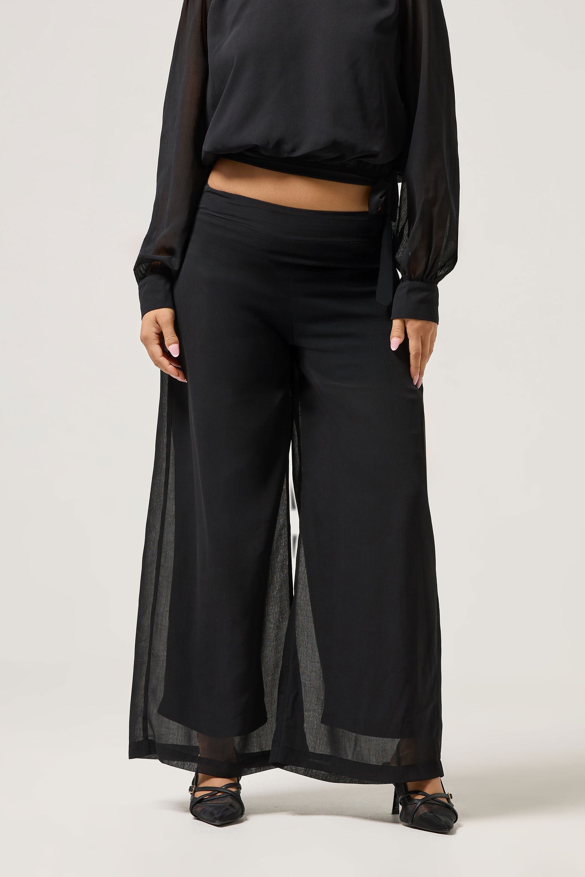 PixieGirl Petite Women's Black Chiffon Palazzo Trousers | PixieGirl 3