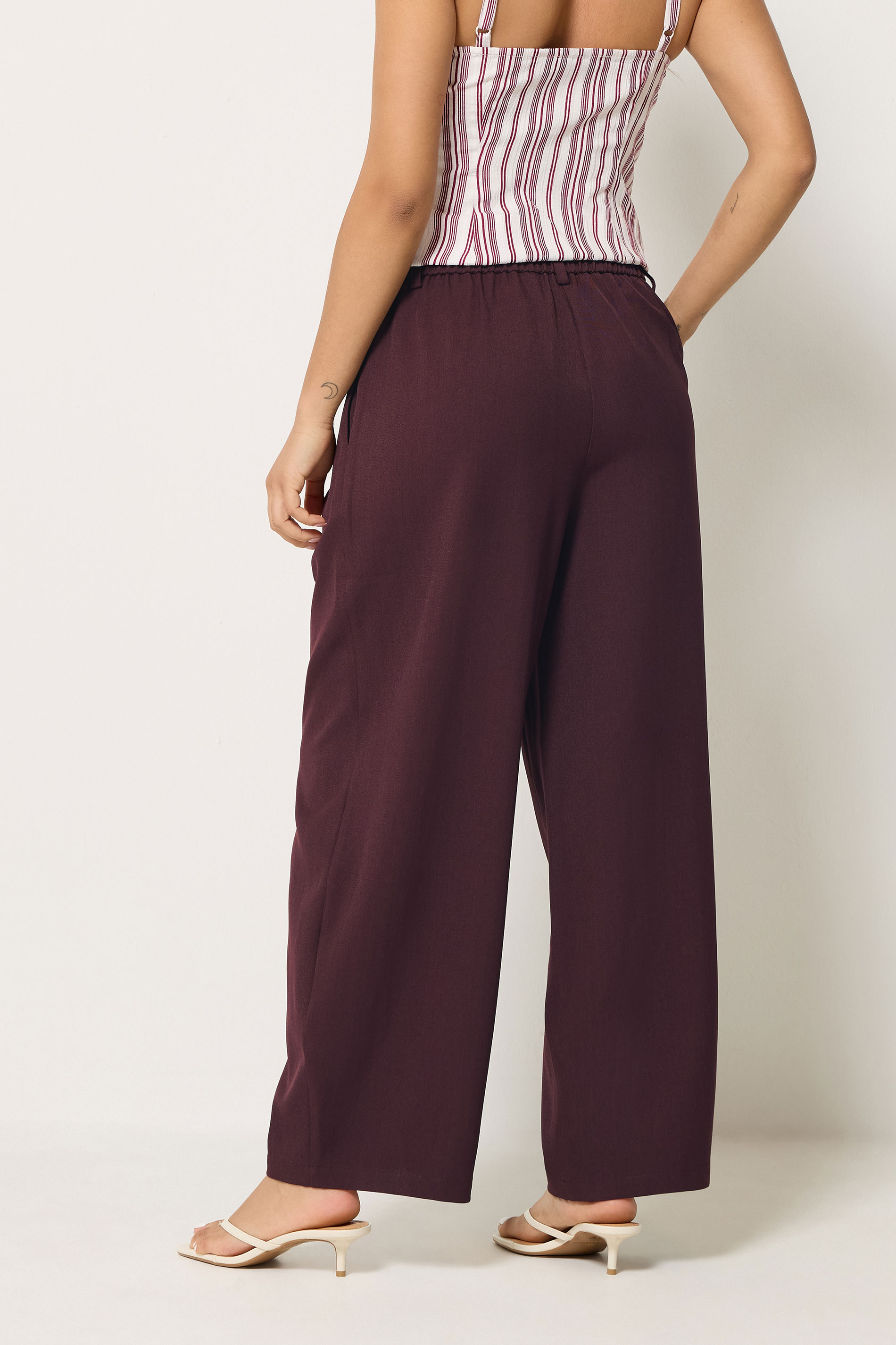 PixieGirl Petite Women's Burgundy Red Barrel Leg Trousers | PixieGirl  2