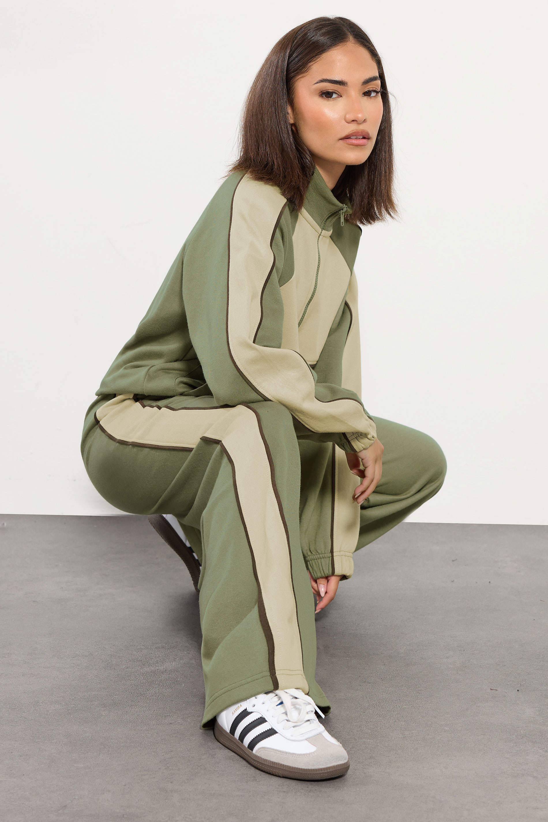 PixieGirl Petite Women's Green Colour Block Wide Leg Joggers | PixieGirl 4