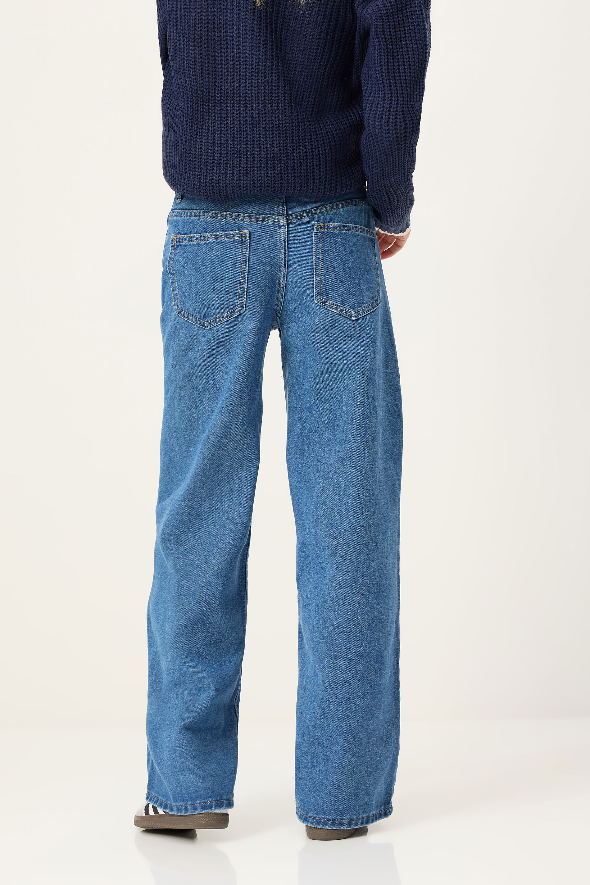 PixieGirl Mid Blue Non-Stretch Wide Leg Jeans | PixieGirl 3