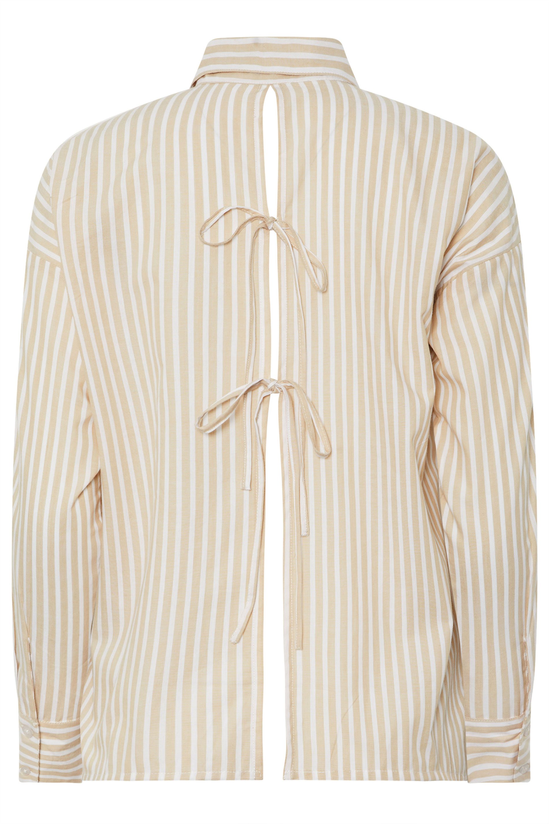 PixieGirl Petite Women's Stone Brown Stripe Tie Back Shirt | PixieGirl 6
