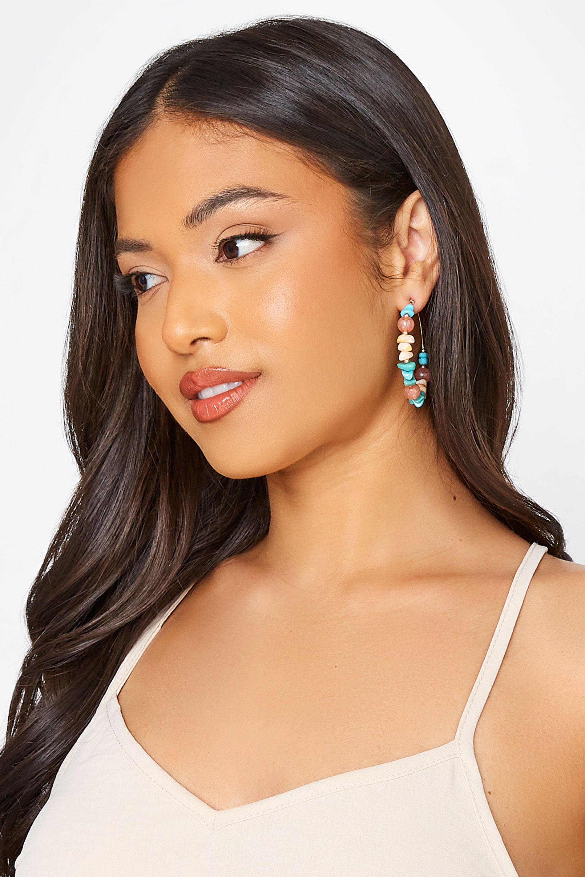 Gold Multi Stone Hoop Earrings | Yours Clothing 2