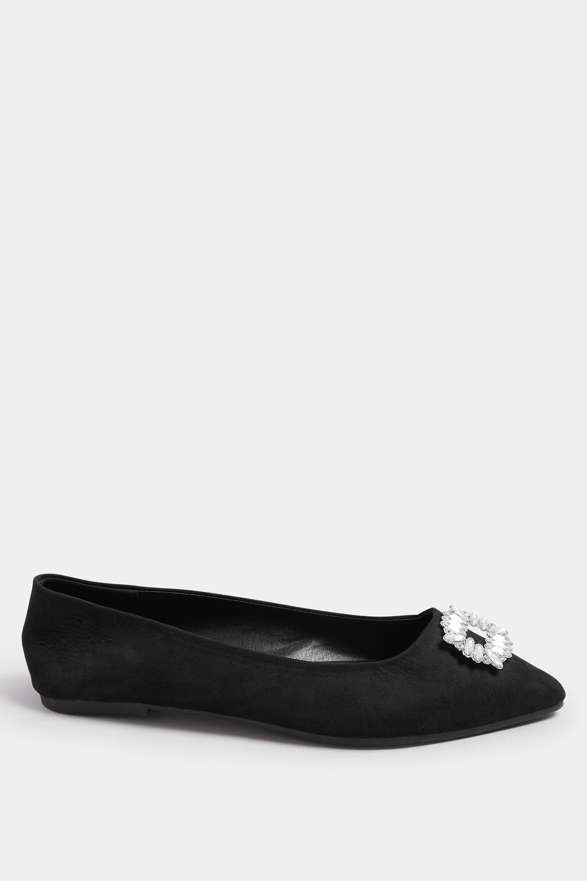 Black Faux Suede Diamante Pointed Ballet Pumps In Extra Wide EEE Fit | Yours Clothing 4