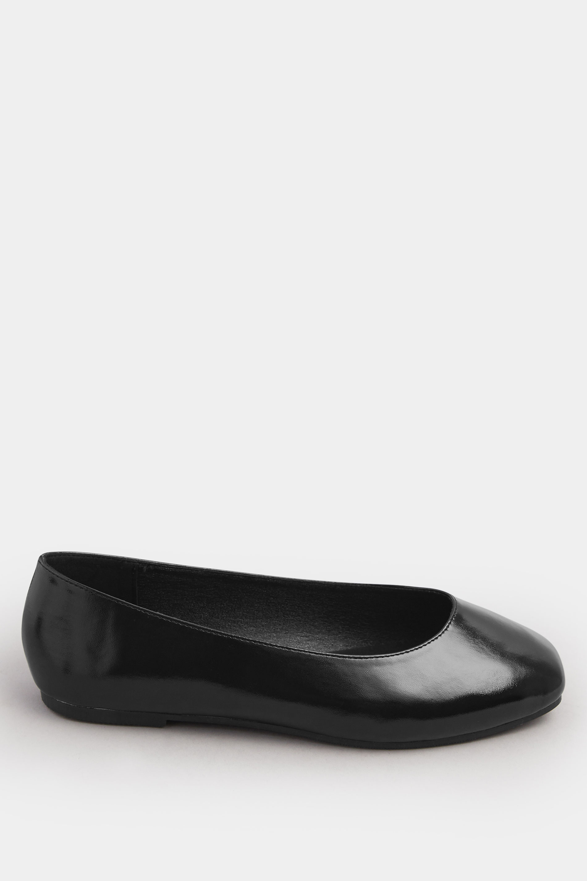 Black Faux Leather Square Toe Ballet Pumps In Extra Wide EEE Fit | Yours Clothing 3
