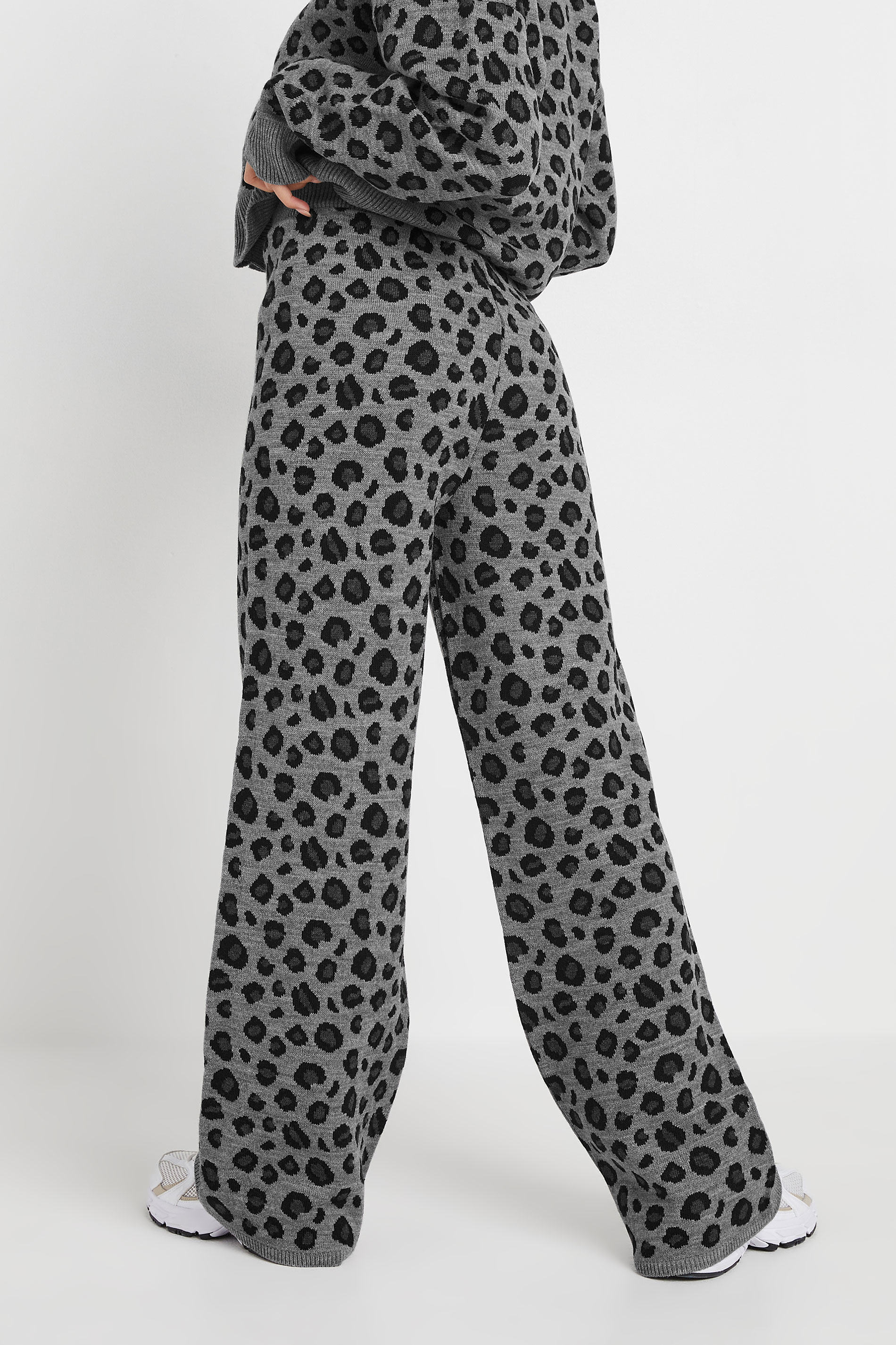 PixieGirl Petite Women's Grey Leopard Print Wide Leg Trousers | PixieGirl 4