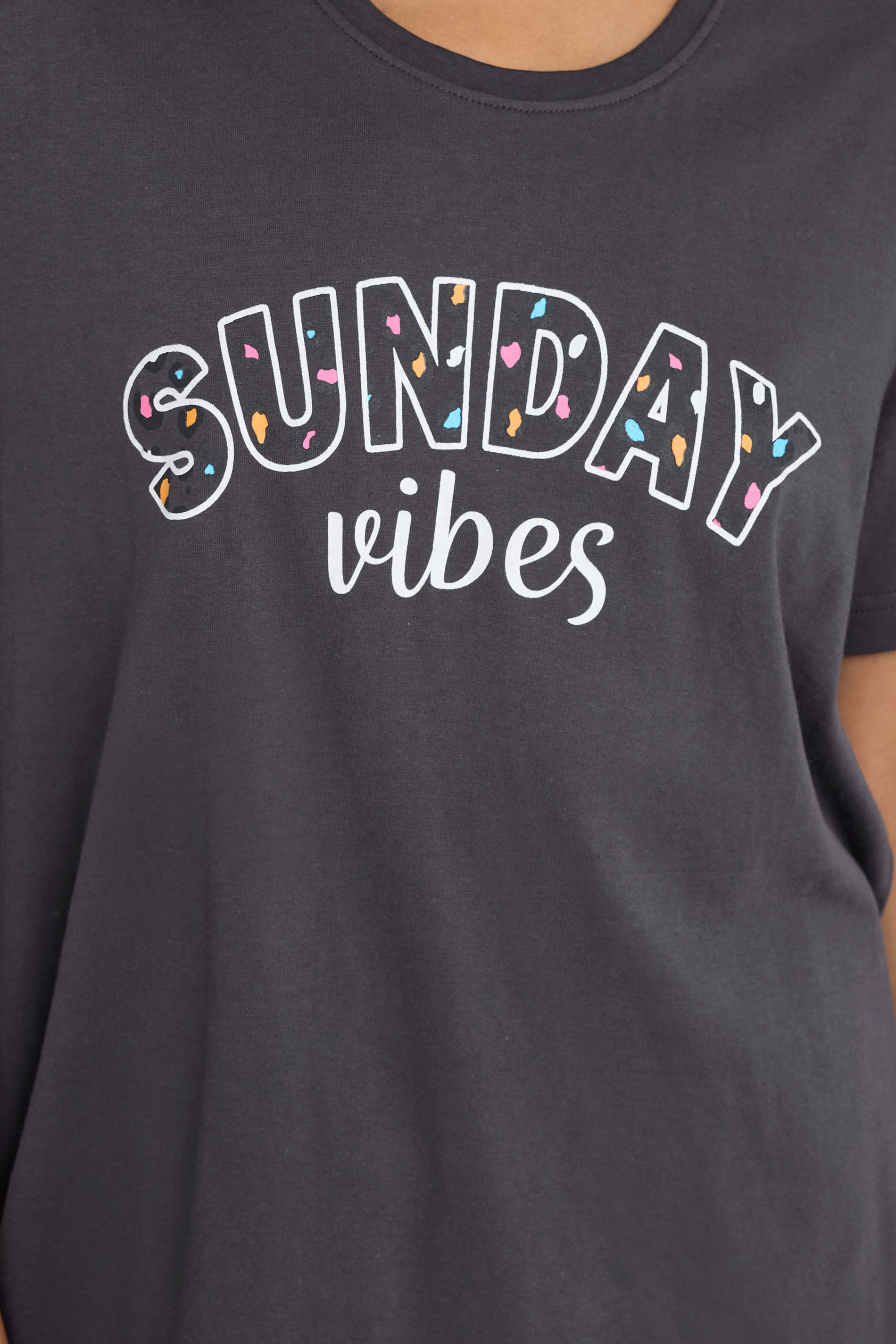 PixieGirl Petite Women's Navy Blue Sunday Vibes Slogan Pyjama Set | PixieGirl 4