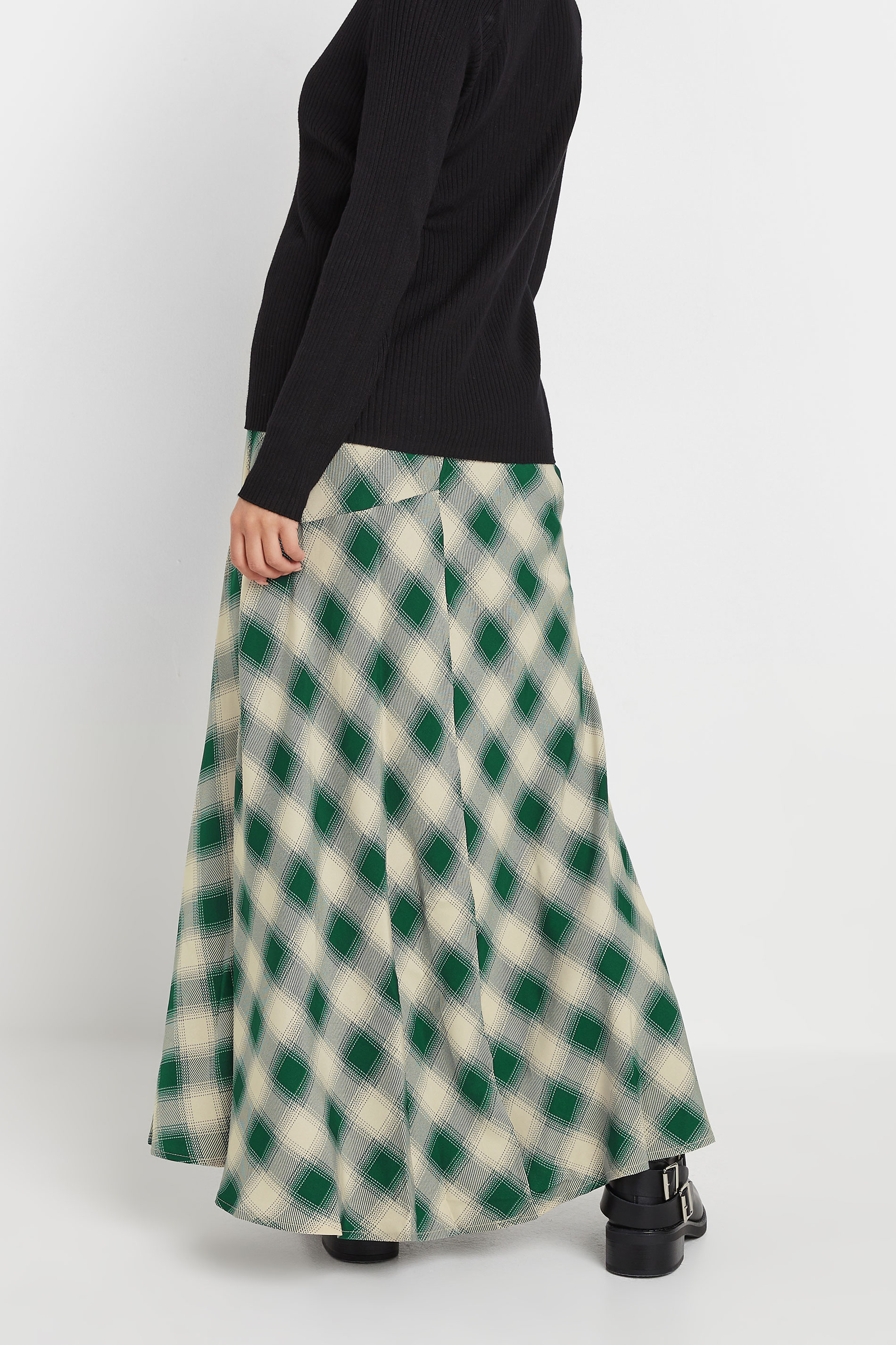 PixieGirl Petite Women's Dark Green Blurred Check Maxi Skirt | PixieGirl 3