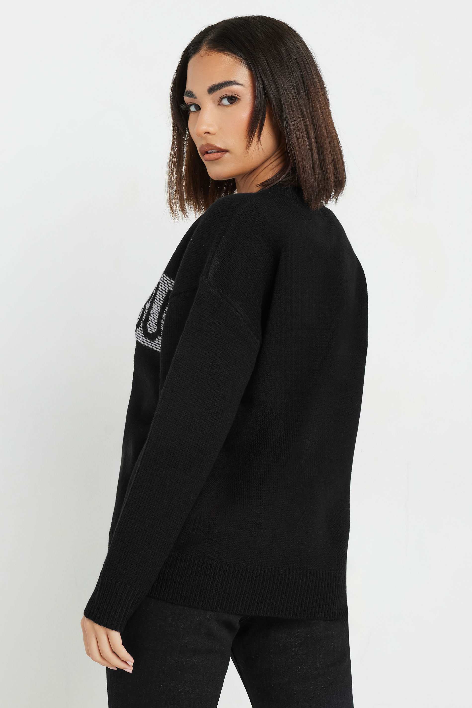 PixieGirl Petite Women's Black Knitted Christmas Slogan Jumper | PixieGirl 3