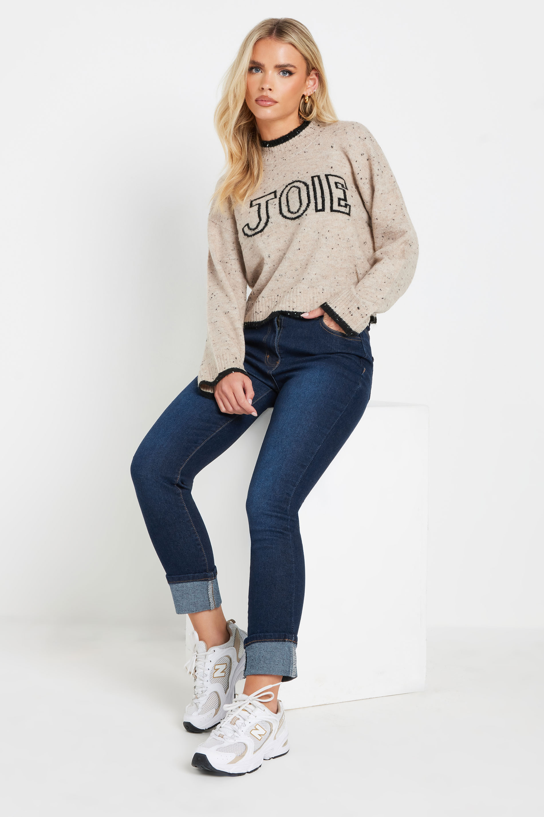 PixieGirl Petite Women's Dark Blue Stretch  Turn Up Straight Leg Jeans | PixieGirl 1