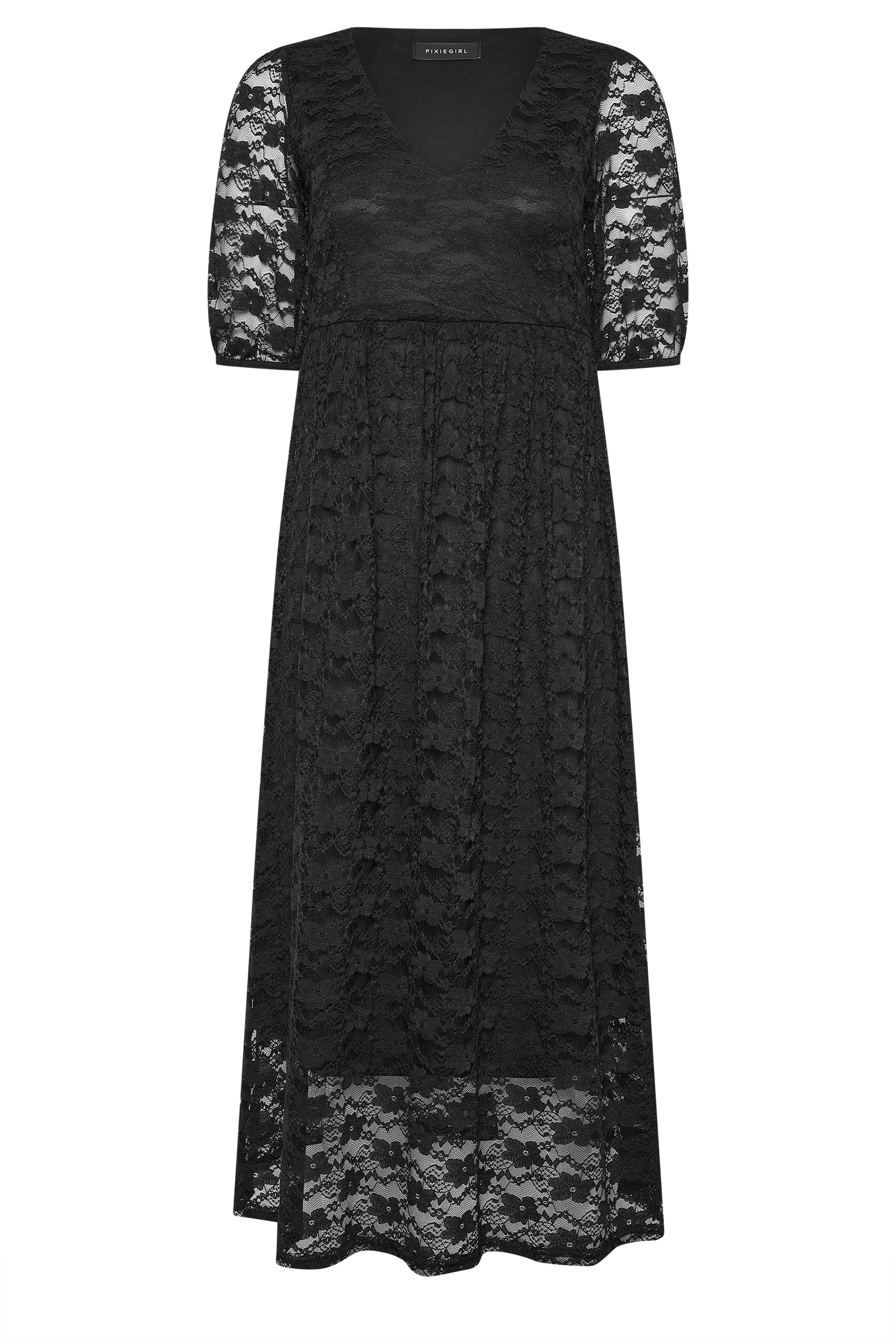 PixieGirl Petite Women's Black Lace Midi Tea Dress | PixieGirl 5