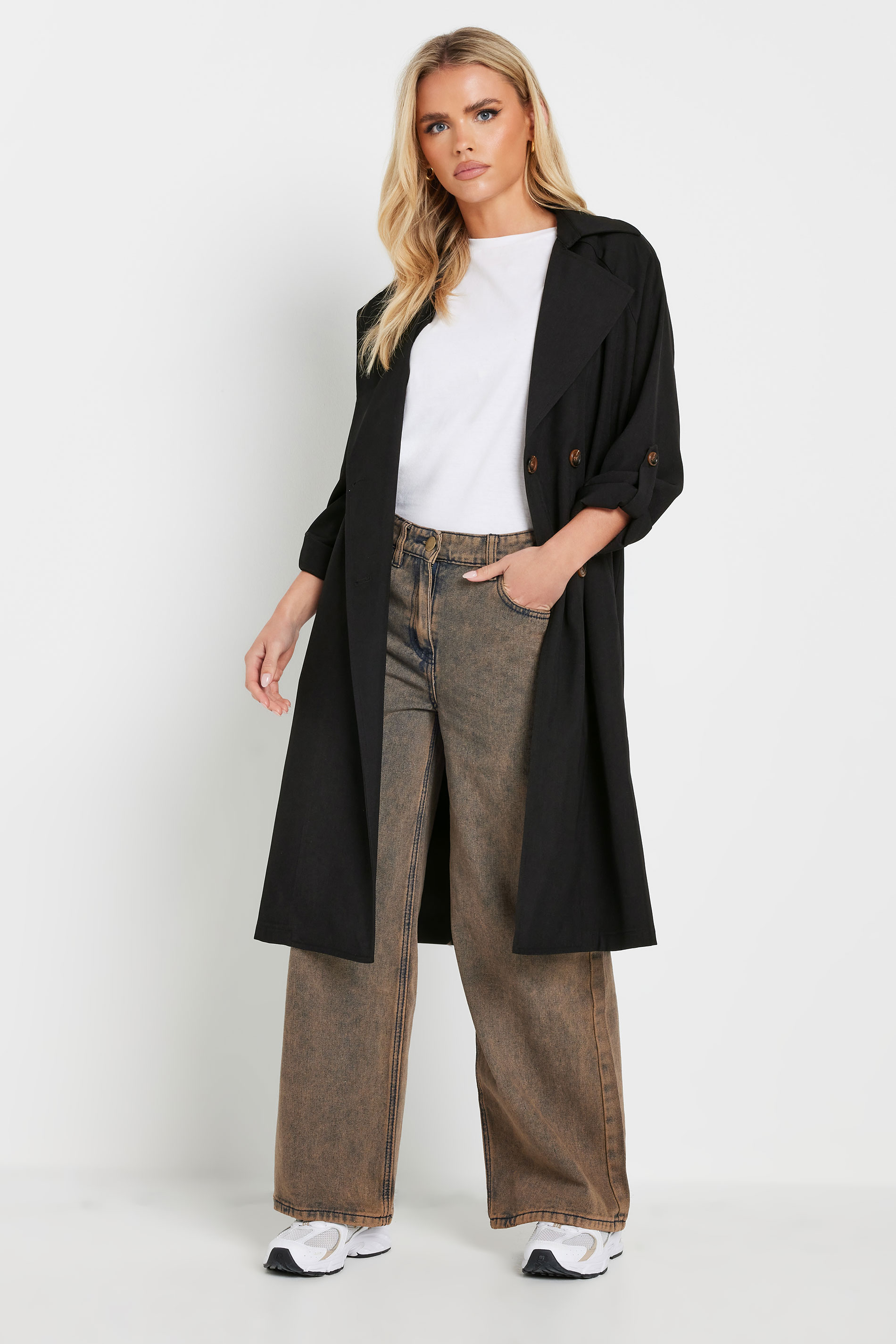 PixieGirl Petite Womens's Black Woven Lightweight Trench Coat | PixieGirl 1
