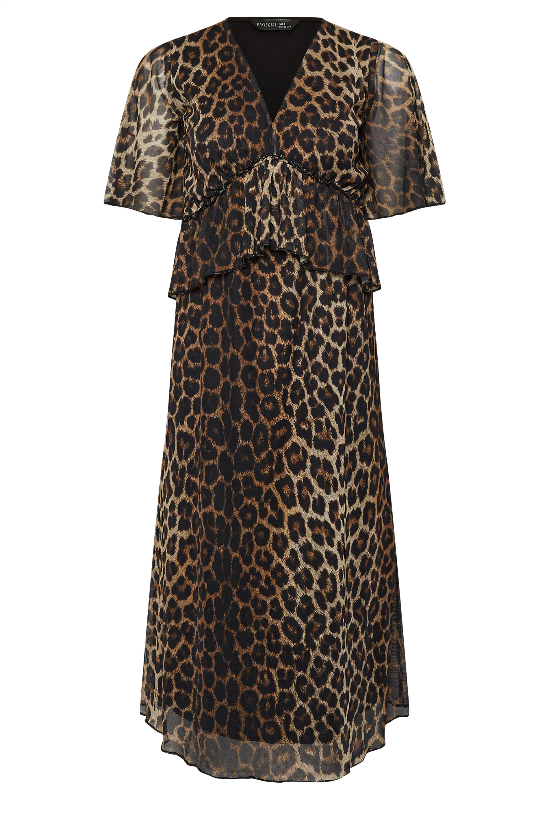 PixieGirl Petite Women's Brown Leopard Print Smock Midi Dress | PixieGirl 5
