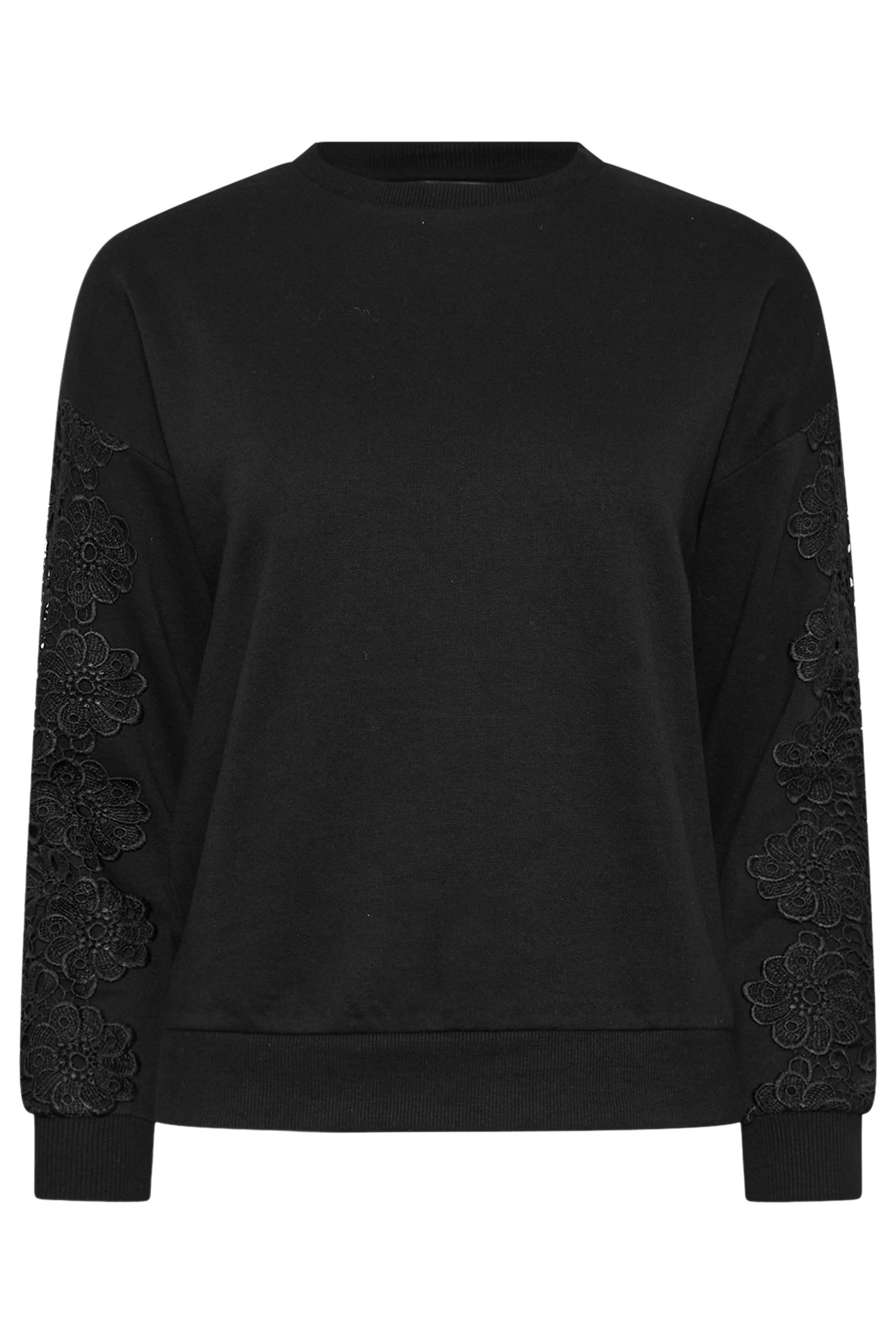 PixieGirl Petite Women's Black Crochet Sleeve Sweatshirt | PixieGirl 5