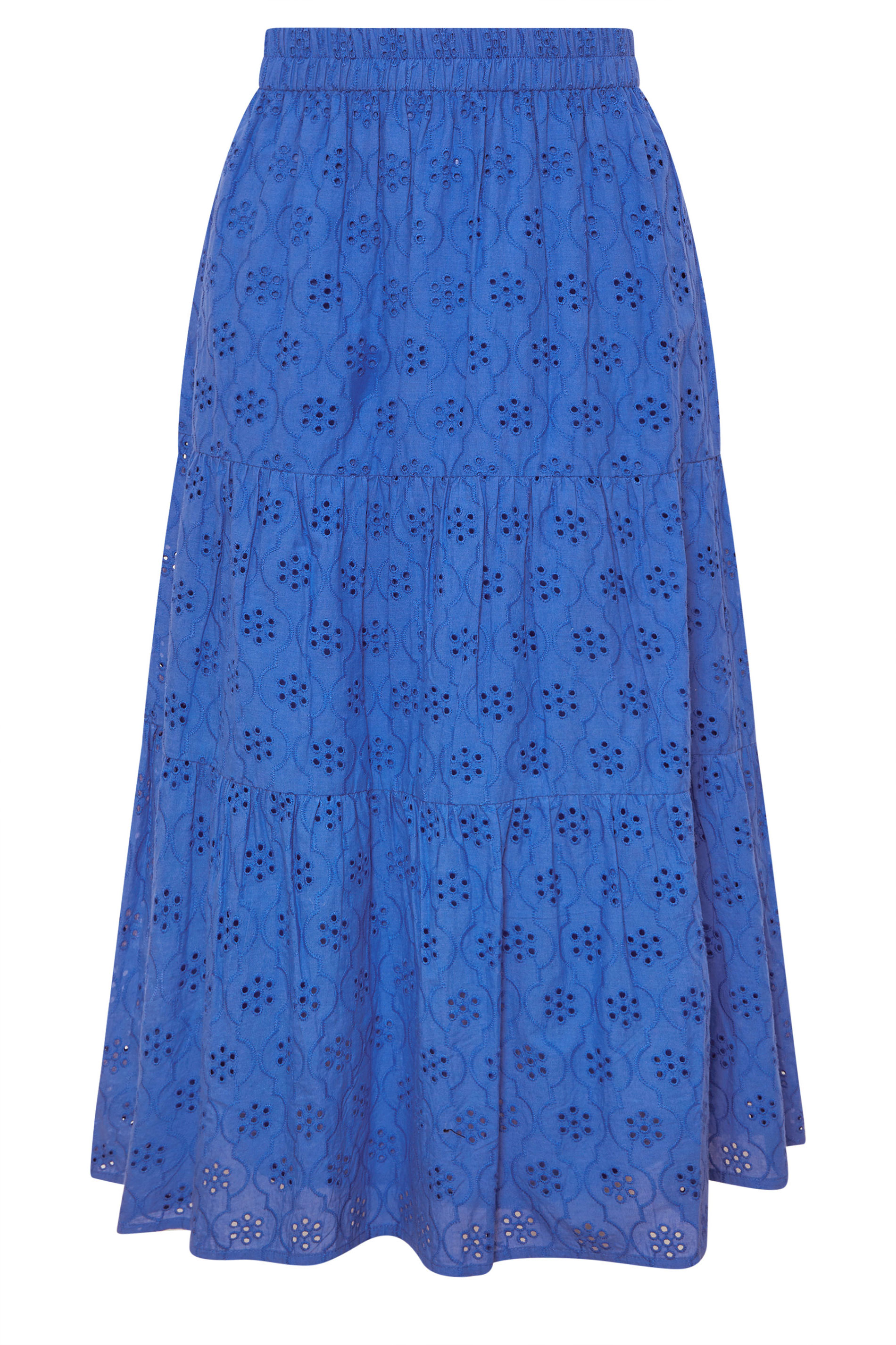 M&Co Petite Blue Broderie Tiered Cotton Maxi Skirt | M&Co 5